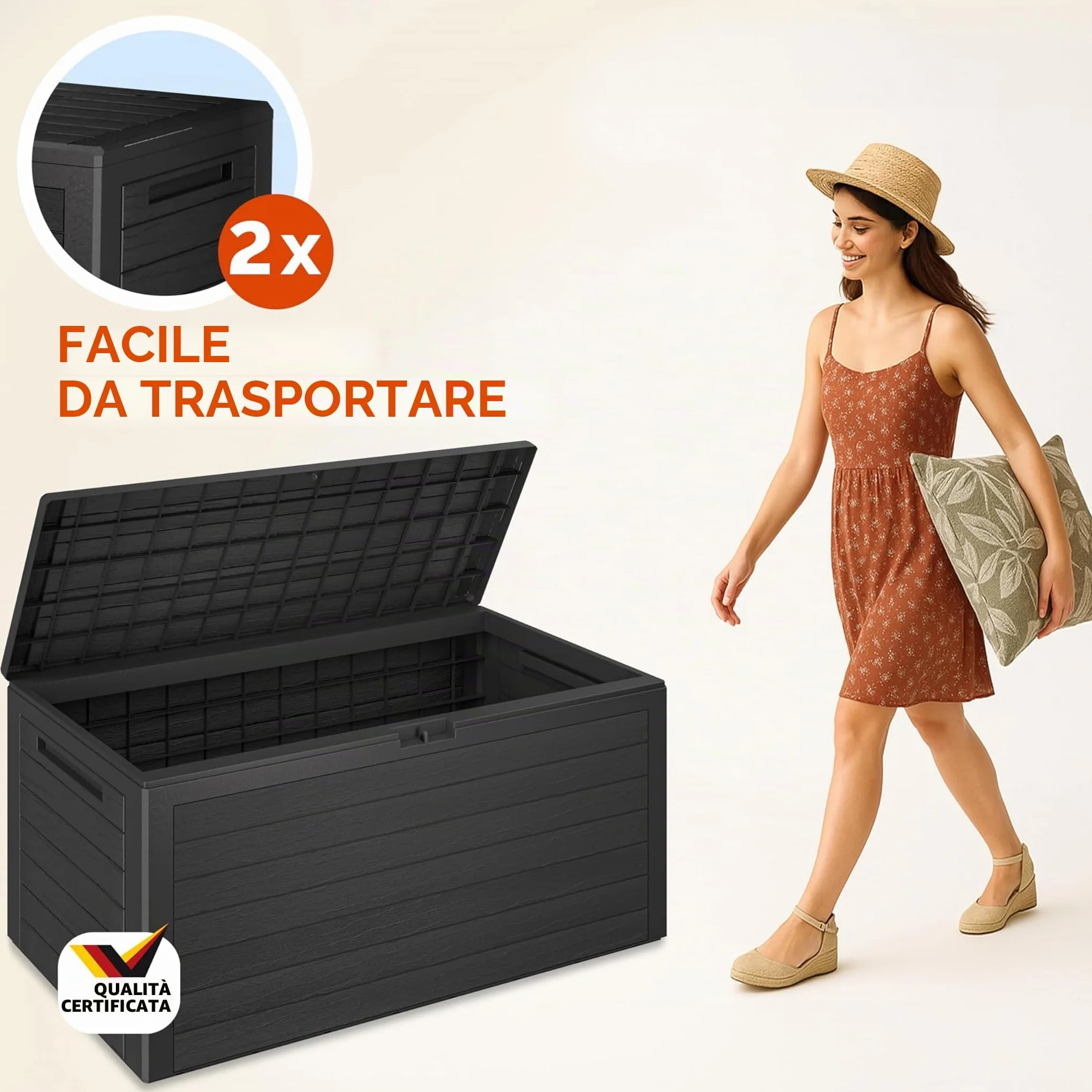 Casaria® Baule da Giardino XXL 280 L Cassapanca Richiudibile 2 Maniglie 116x43x55cm Box Esterno Contenitore Effetto Legno