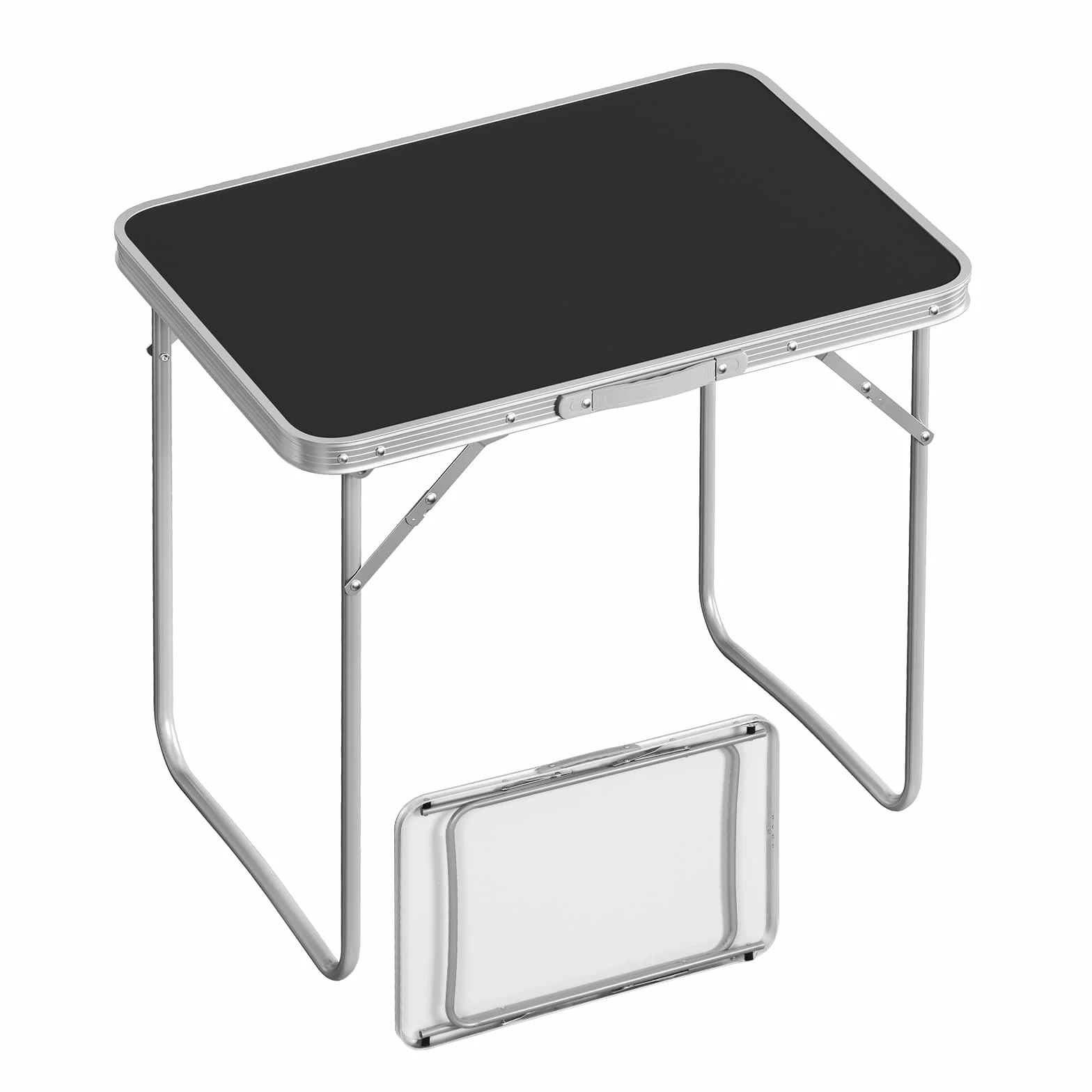 WOLTU Tavolo Campeggio Pieghevole in Alluminio e MDF 70x60x50 cm Nero