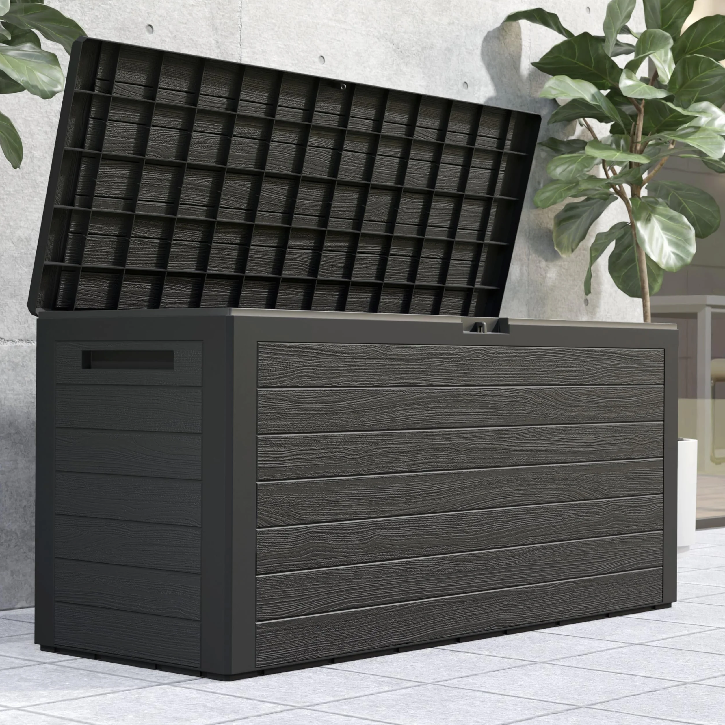 Casaria® Baule da Giardino XXL 280 L Cassapanca Richiudibile 2 Maniglie 116x43x55cm Box Esterno Contenitore Effetto Legno