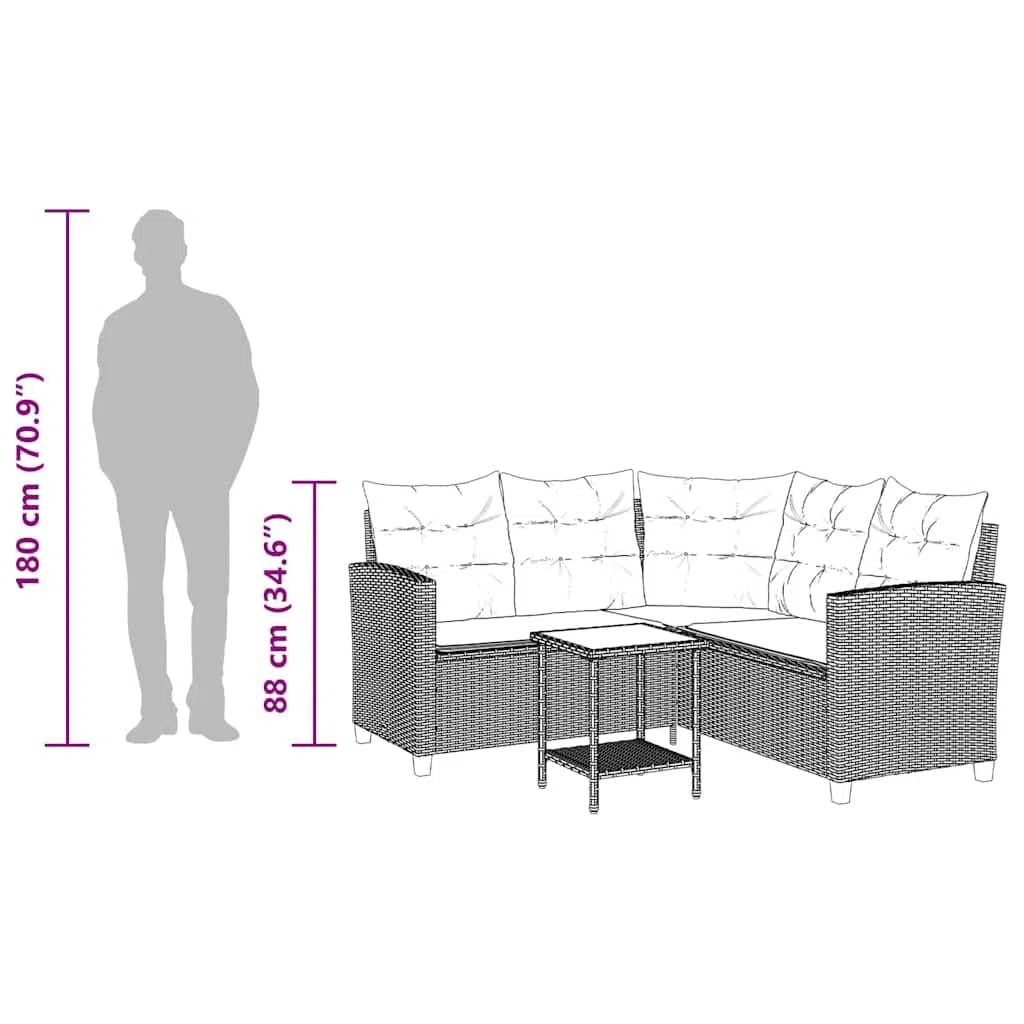 vidaXL Divano da Giardino con Tavolo e Cuscini a L Grigio Polyrattan, Divano da Esterno, Divano da Esterno a L, Divano angolare da Giardino