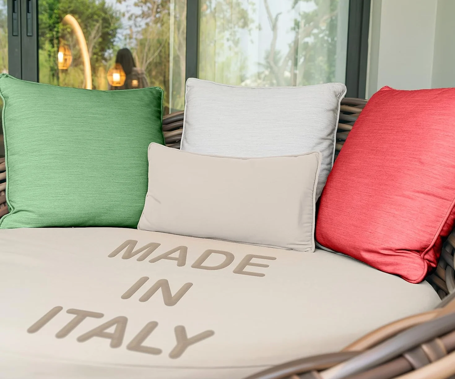 HAND Tris di Cuscini da Esterno Sfoderabili per Poltrone e Divanetto, Cuscini Esterno Giardino Set da 3 PZ, per Poltrona, Salotto, SALOTTINO, Rattan/MIDOLLINO in Cotone, Made in Italy (Antracite)