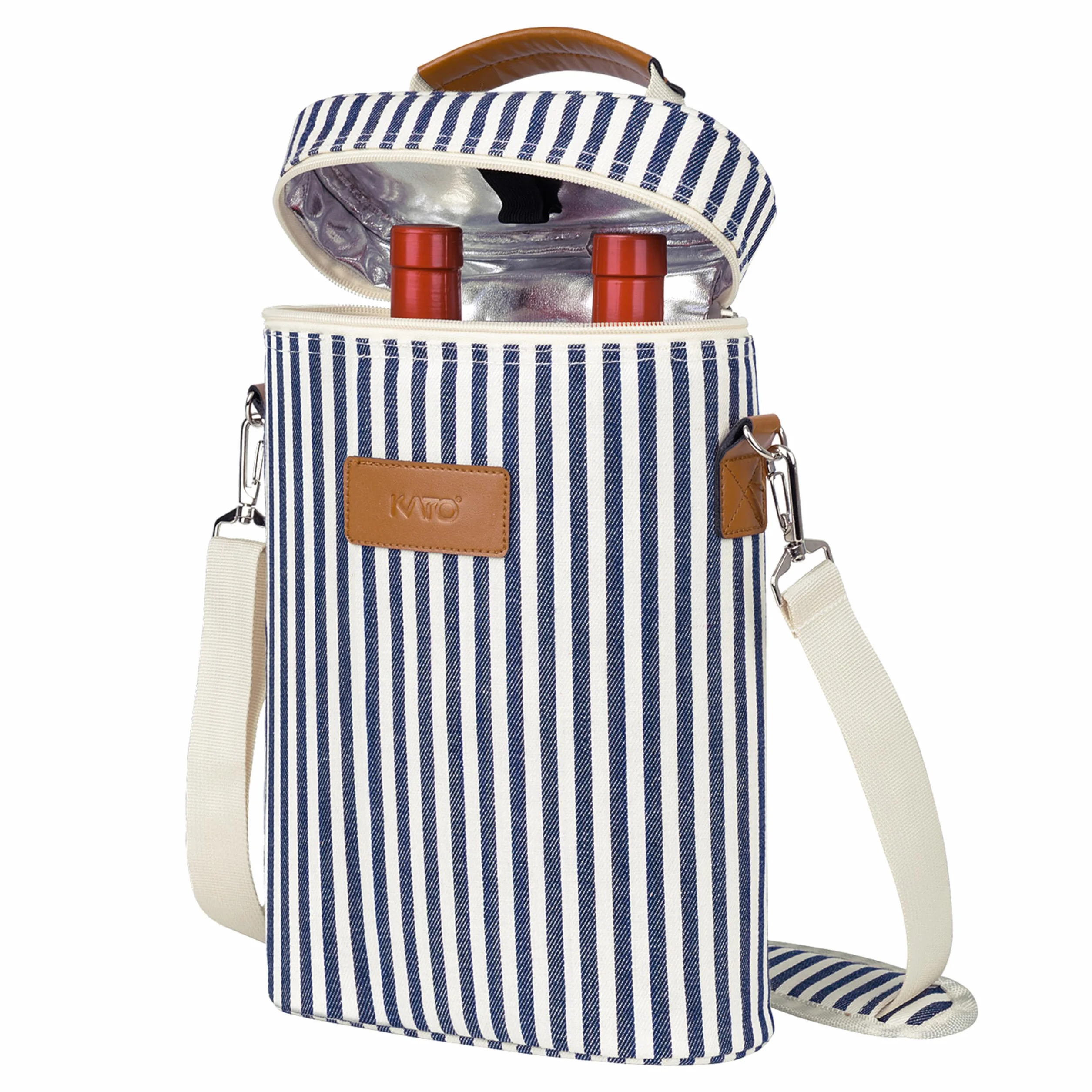 Kato Tirrinia Borsa termica imbottita per vino, trasportare 4 bottiglie di champagne/vino e mantenerle al fresco, con manico e tracolla, ottimo regalo per gli amanti del vino, Porta per 4 bottiglie