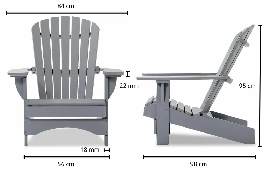 Original Dream-Chairs since 2007 Sedia Adirondack “Comfort” de luxe in grigio sedia da giardino con schienale ergonomico poltrona relax per balcone terrazzo carico massimo 170 kg