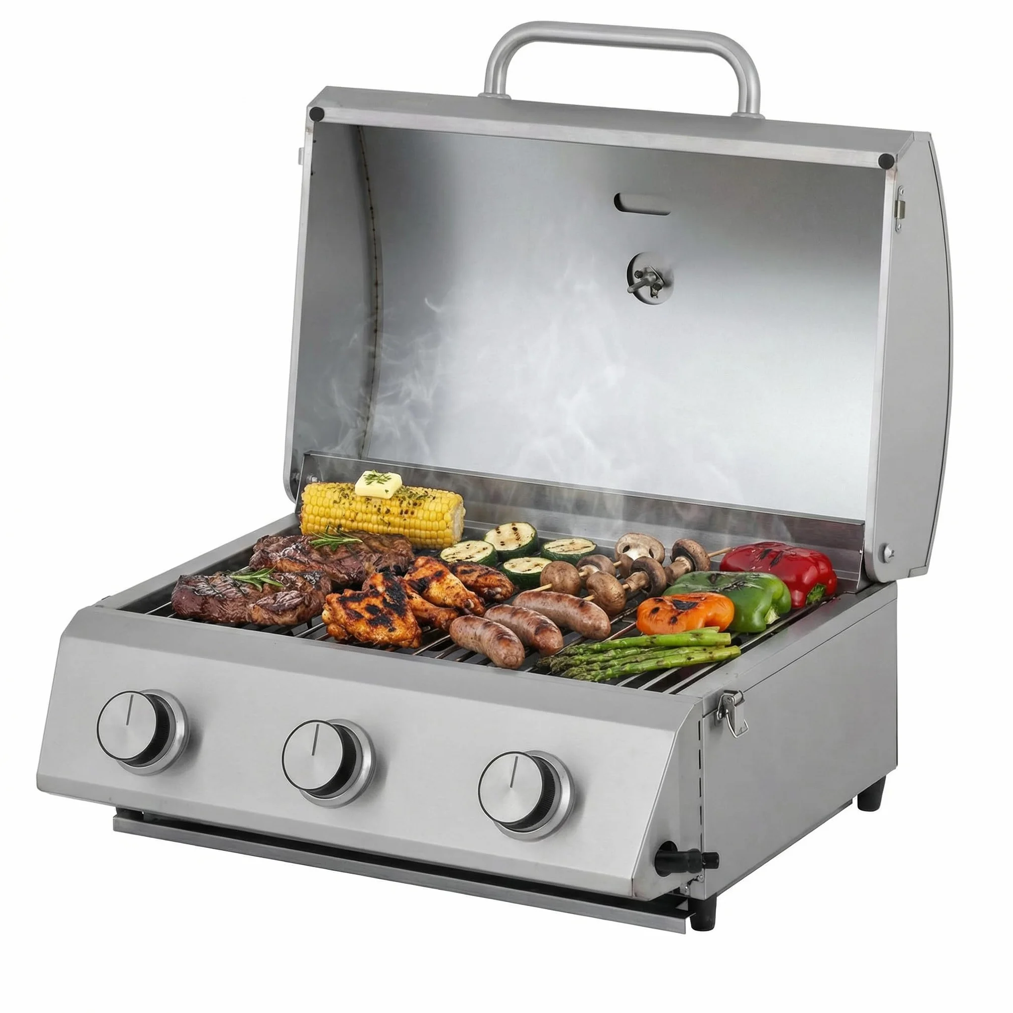 Tarrington House Barbecue a Gas 3 Bruciatori Cathan, Acciaio Inox 6.6 kW, Coperchio con Termometro, Accensione Elettrica