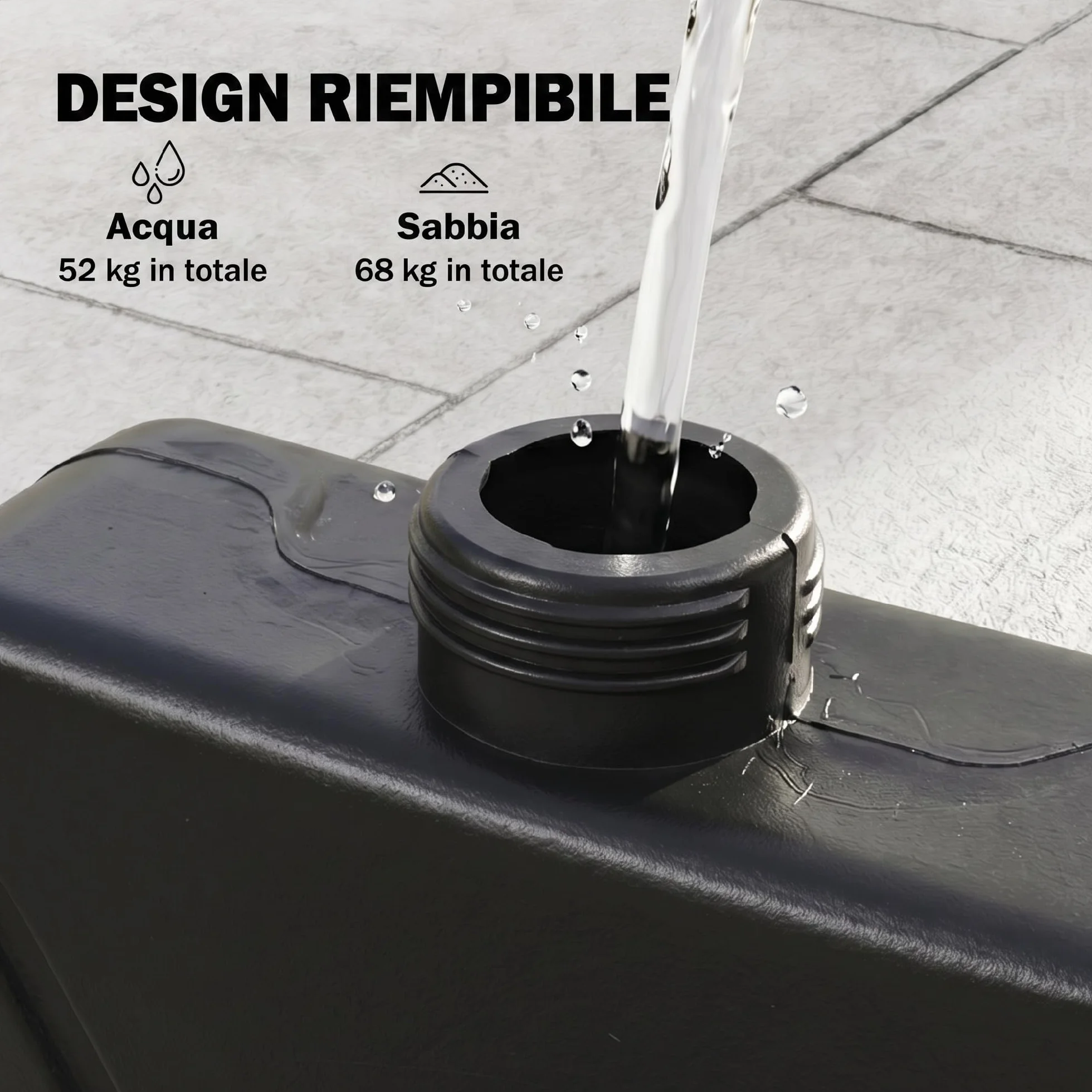 Outsunny Base per Ombrellone a Braccio da 4 Pezzi in HDPE Riempibili con Acqua e Sabbia, Ø100x8 cm, Nero