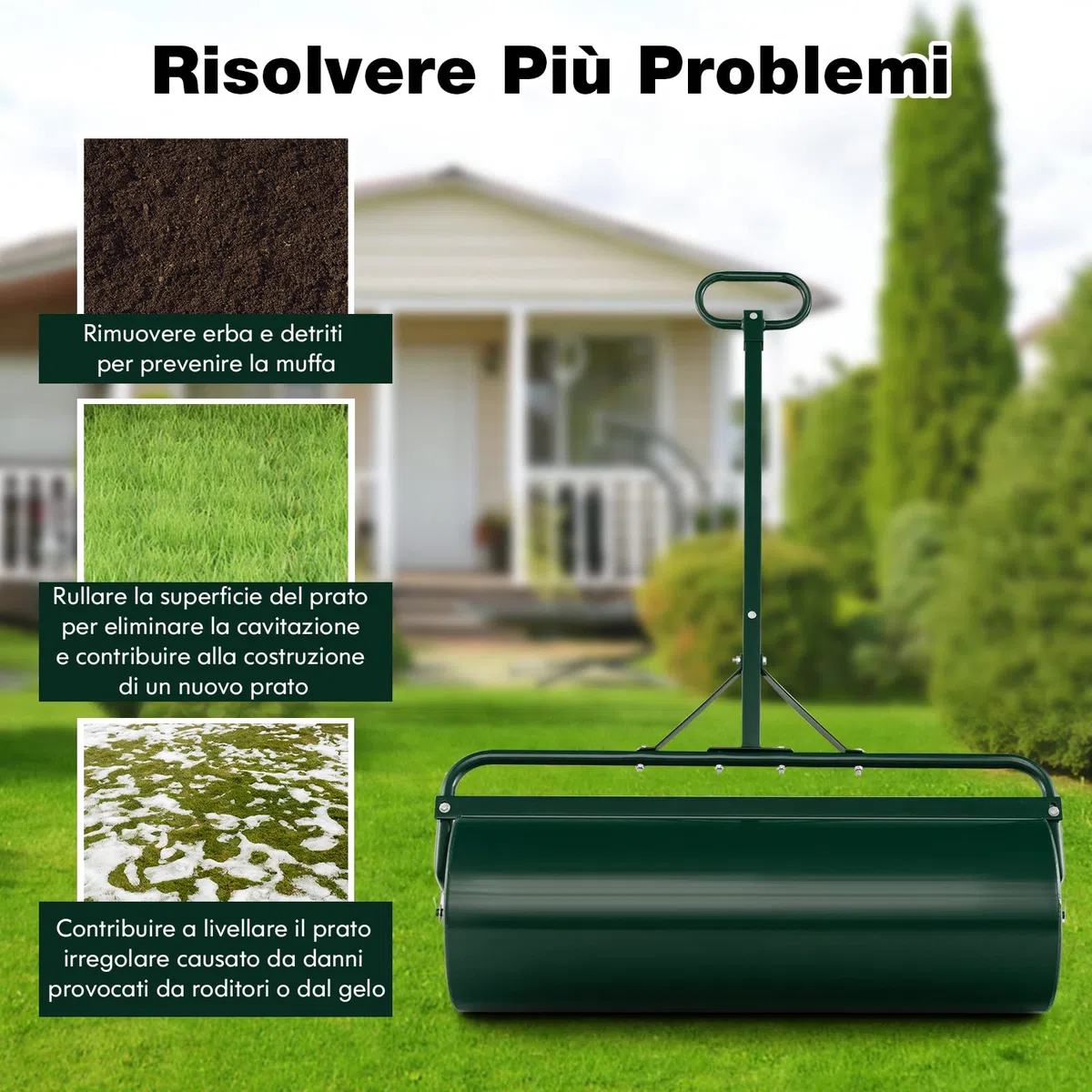 COSTWAY Rullo per Prato in Metallo 63 L, 90 cm, Riempibile Acqua/Sabbia, Impugnatura Staccabile 137 cm, Verde