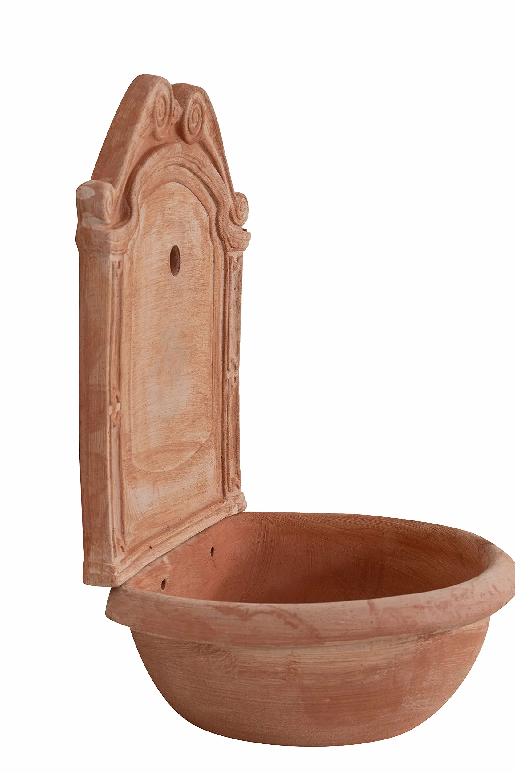 Biscottini Fontana da Giardino Esterno 45x36x64 cm - Fontana da Parete in Terracotta Fatta a Mano - Fontanella da Giardino - Fontane da Muro - Lavabo Decorativo in Terracotta con Vasca e Schienale