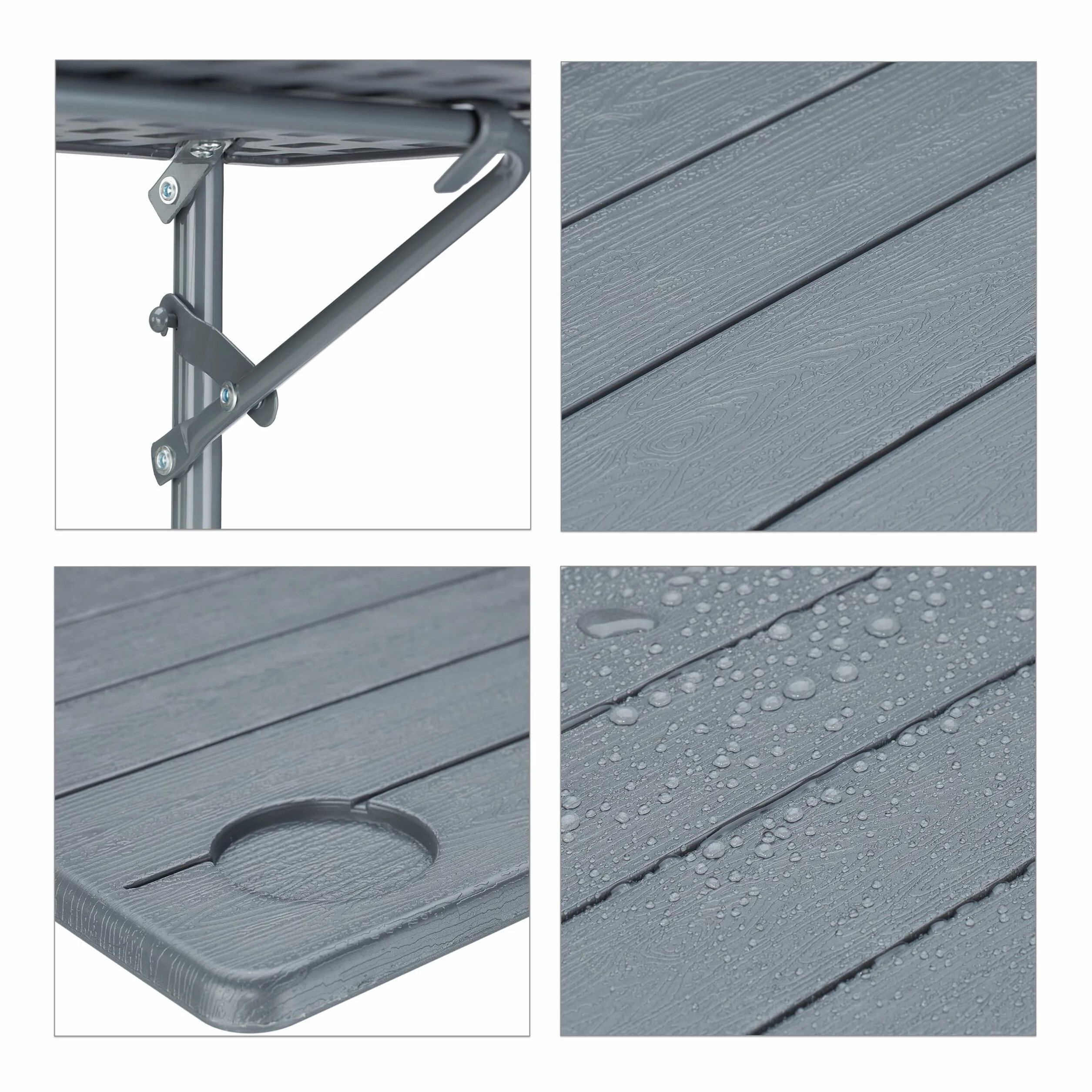Relaxdays Tavolino da Balcone Pieghevole, 59,5 x 60 cm, Mini Tavolo Appeso, Regolabile in Altezza, Salvaspazio, Grigio