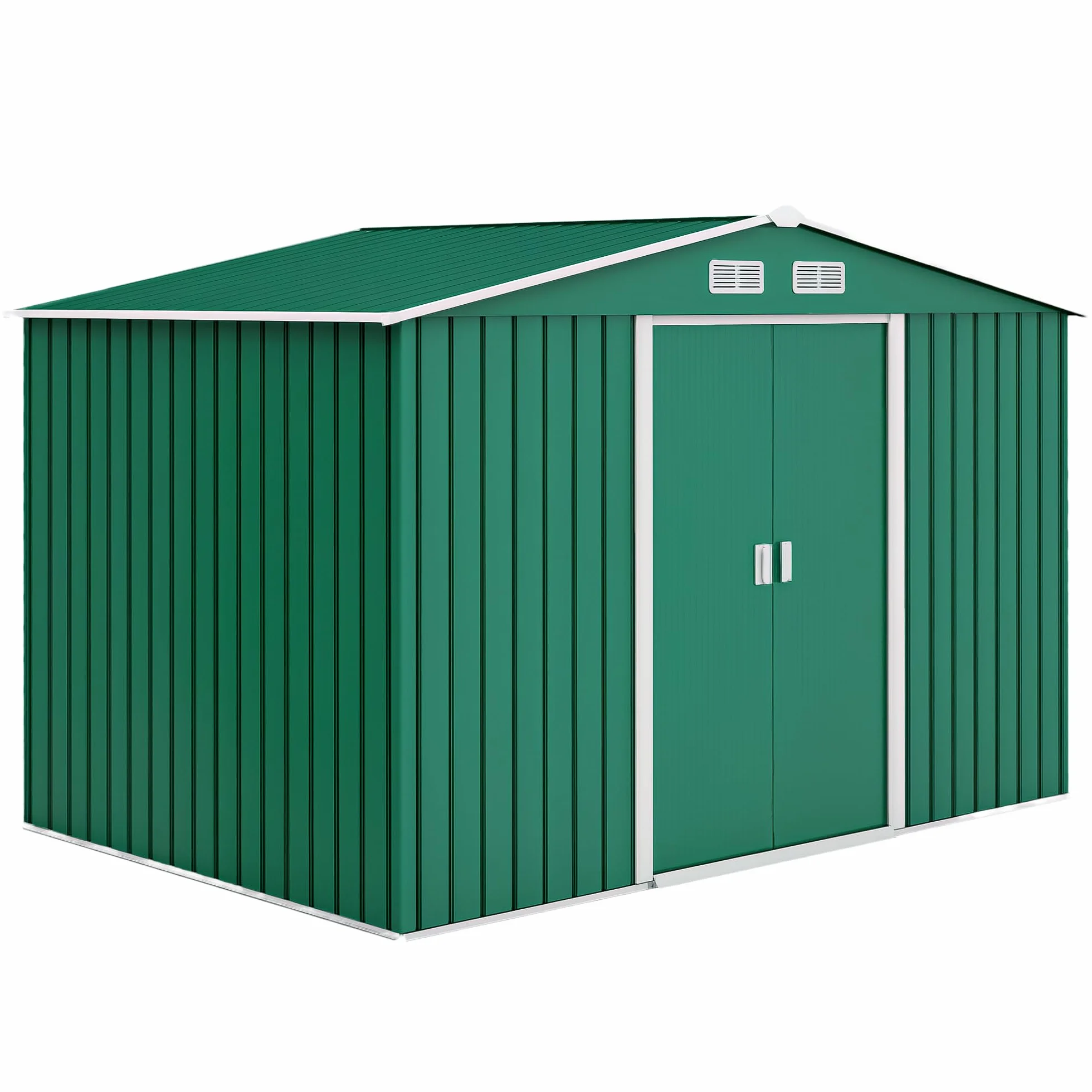 Outsunny Casetta da Giardino 4.9 m² Lamiera d'Acciaio 277x195x192 cm Verde Scuro