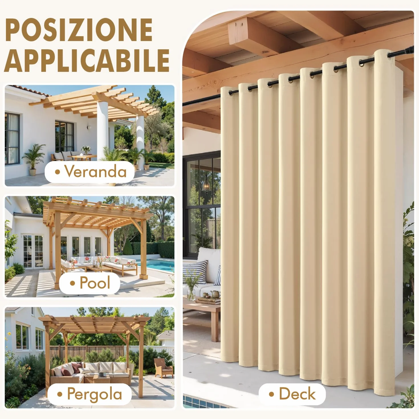 MIULEE Tende da Sole Esterne con Anelli, 2 Pezzi Impermeabili per Balcone, Gazebo, Veranda, Termiche, 132x245cm Beige 132x215cm