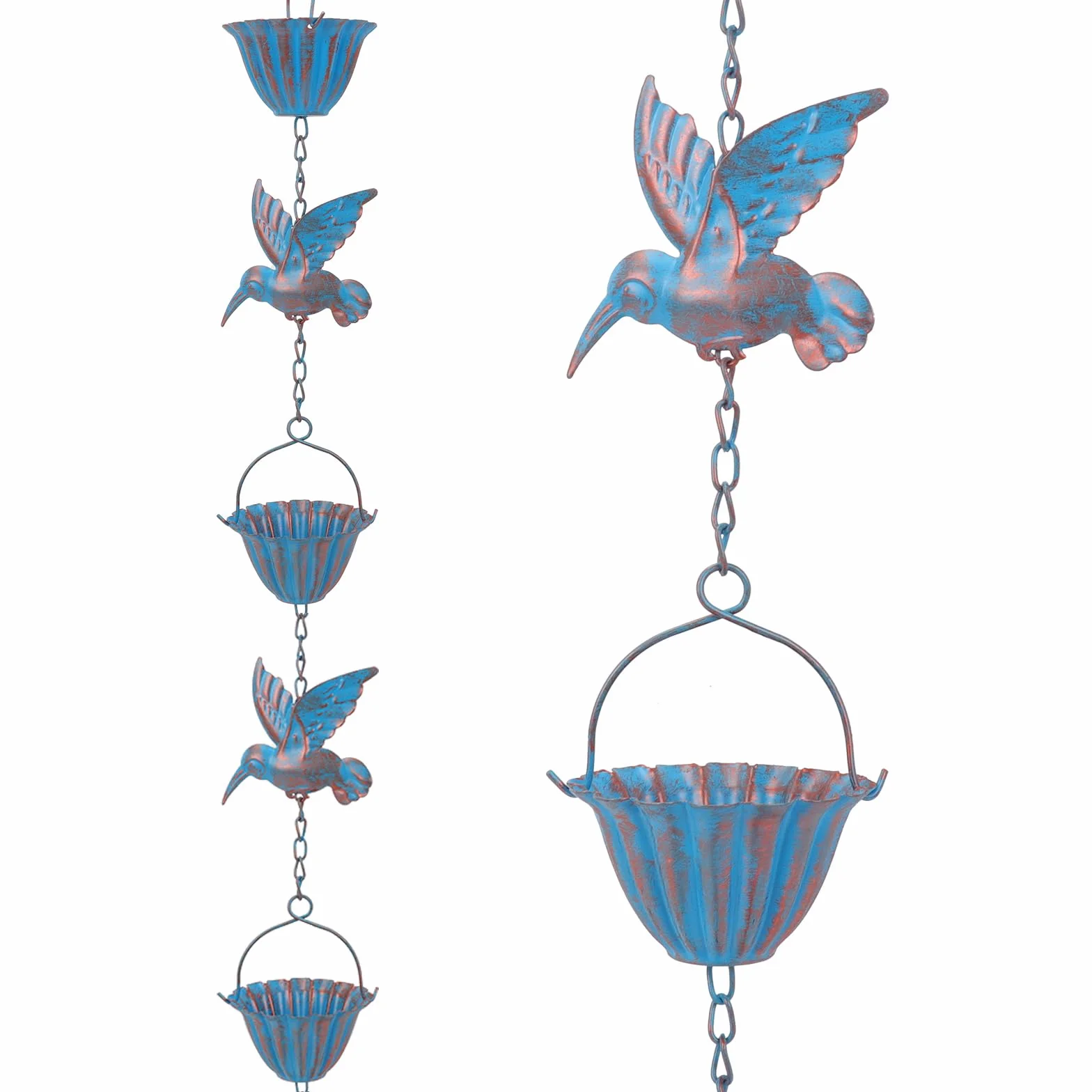 BigKing Catena per Acqua Piovana Colibrì per Grondaie, 2.4m Catena Antipioggia Sospesa per Il Drenaggio dell'Acqua, Catena per Grondaia, Deviatore per Acqua Piovana Esterna, Eaves Drainage