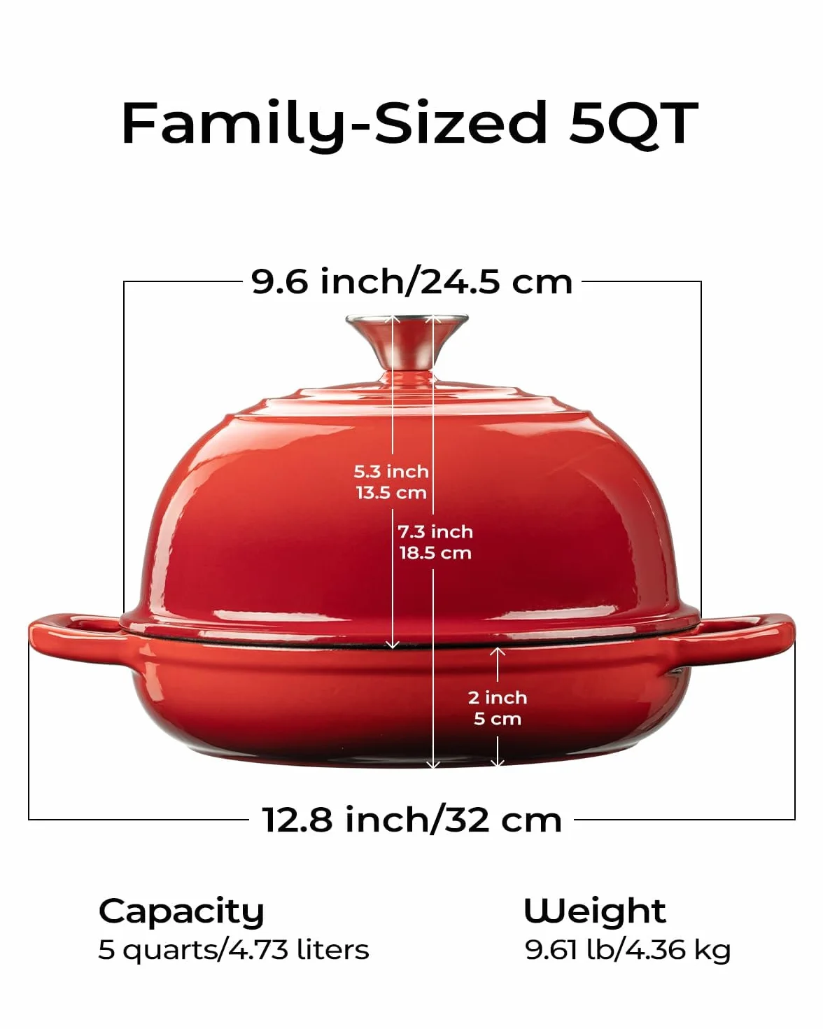 Forno olandese per la cottura del pane, pentola da forno olandese in ghisa con coperchio, pentola rotonda in ghisa smaltata con coperchio a cupola per fatti in casa, regali per panettieri a