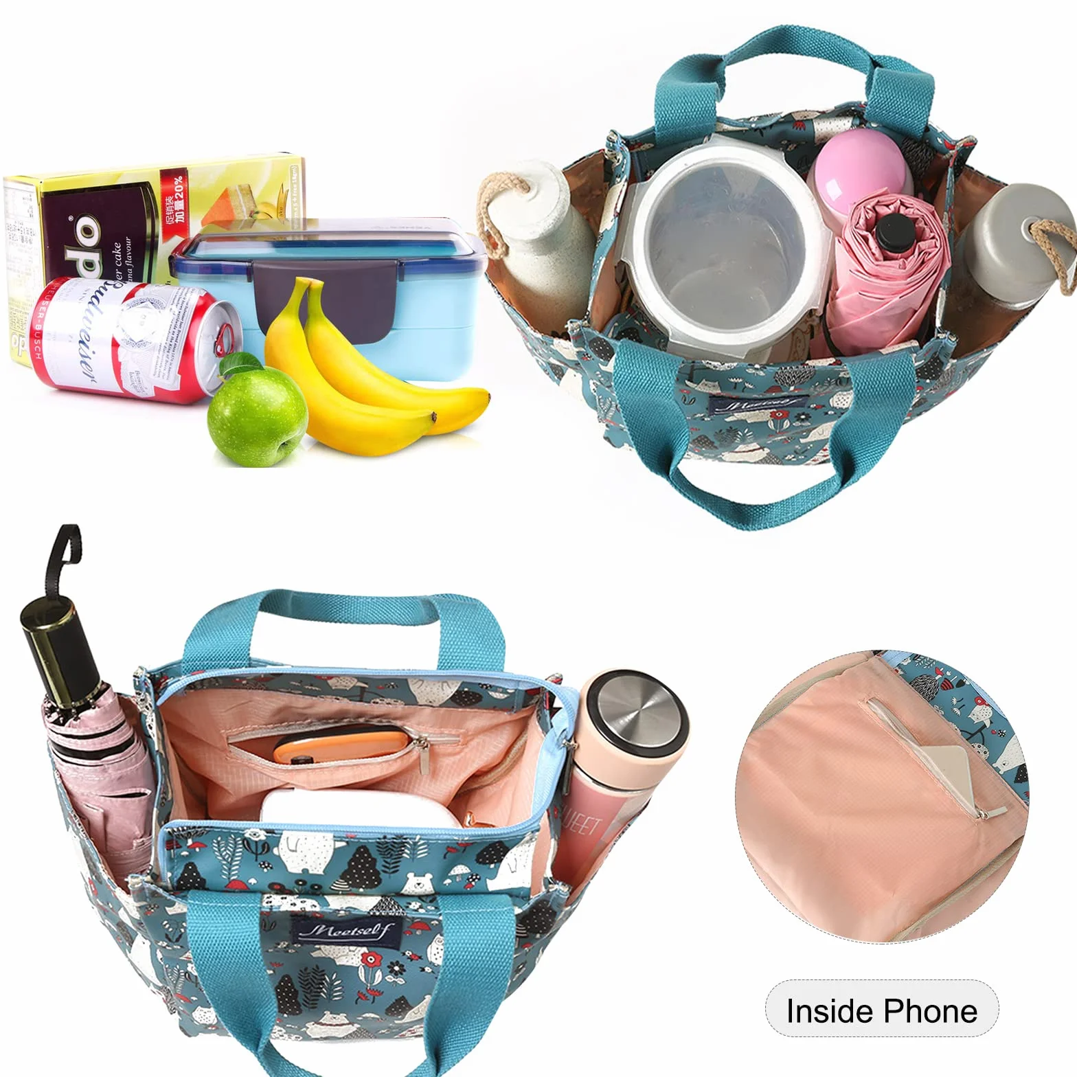 FANDARE Borsa Porta Pranzo Borsa da Picnic da Donna per Ufficio Lavoro Scuola Viaggi(Gatto)