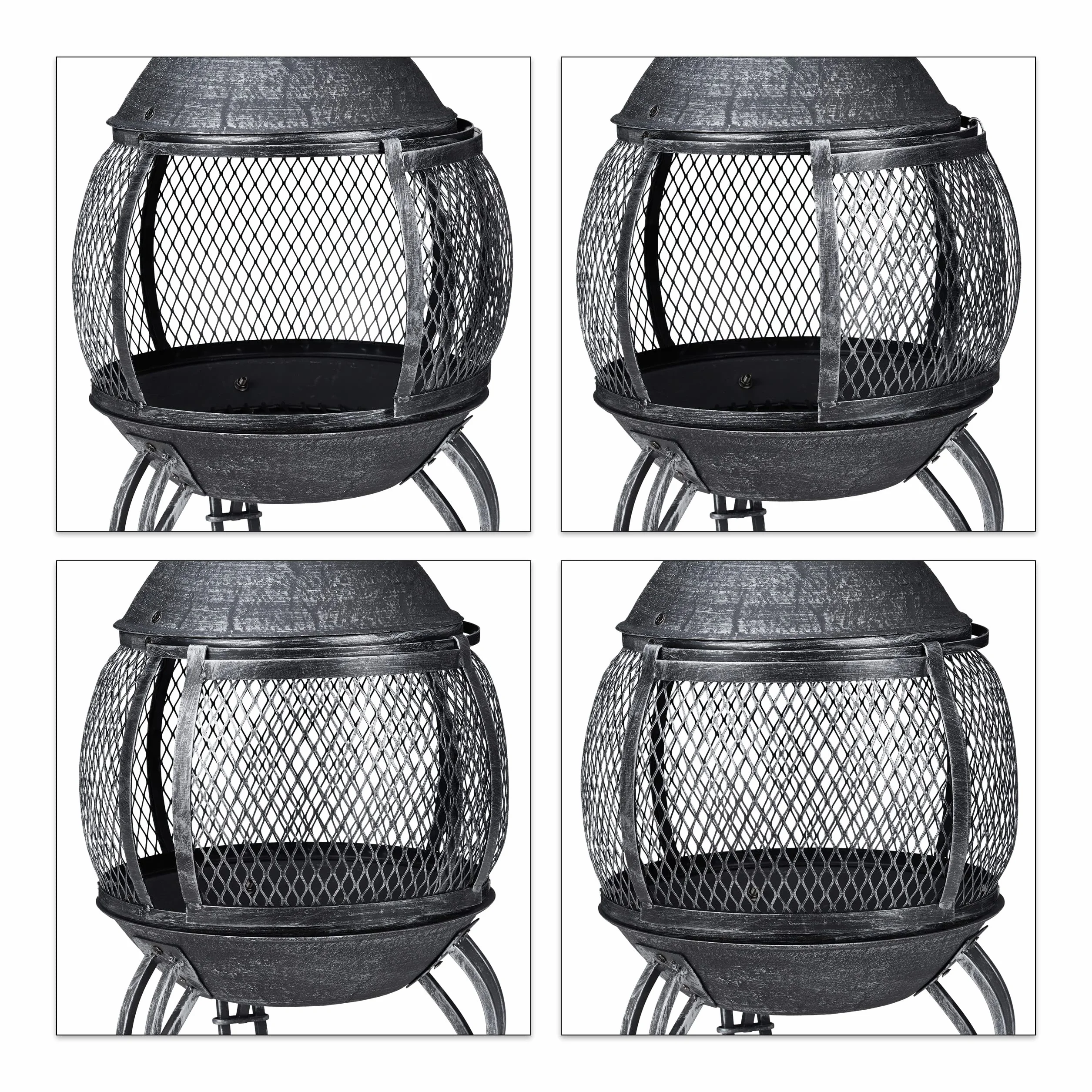 Forno Azteco Relaxdays Camino da Giardino HLP 88x42x42 Acciaio Argentato con Griglia Parascintille e Coperchio