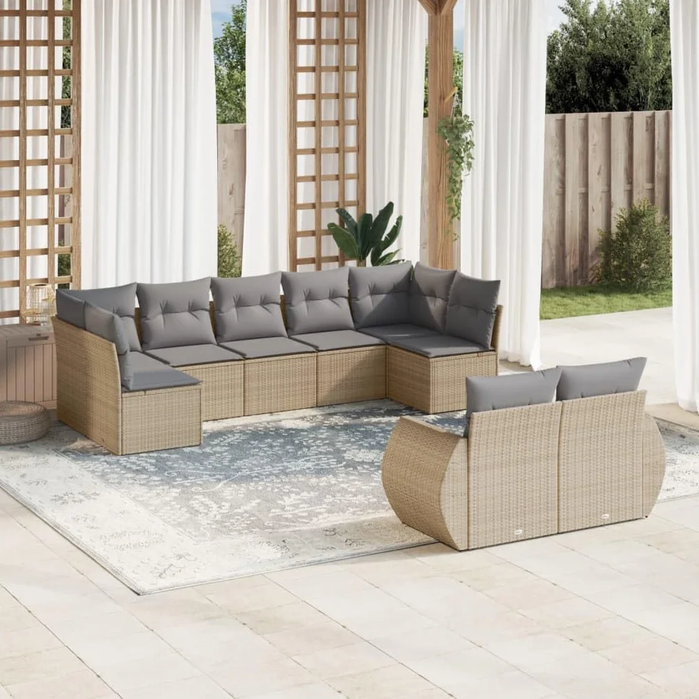 Set Giardino Esterno, Divanetti Da Esterno, Set Divano Giardino per Esterno, Set Divano da Giardino 9 pz con Cuscini Beige in Polyrattan #3