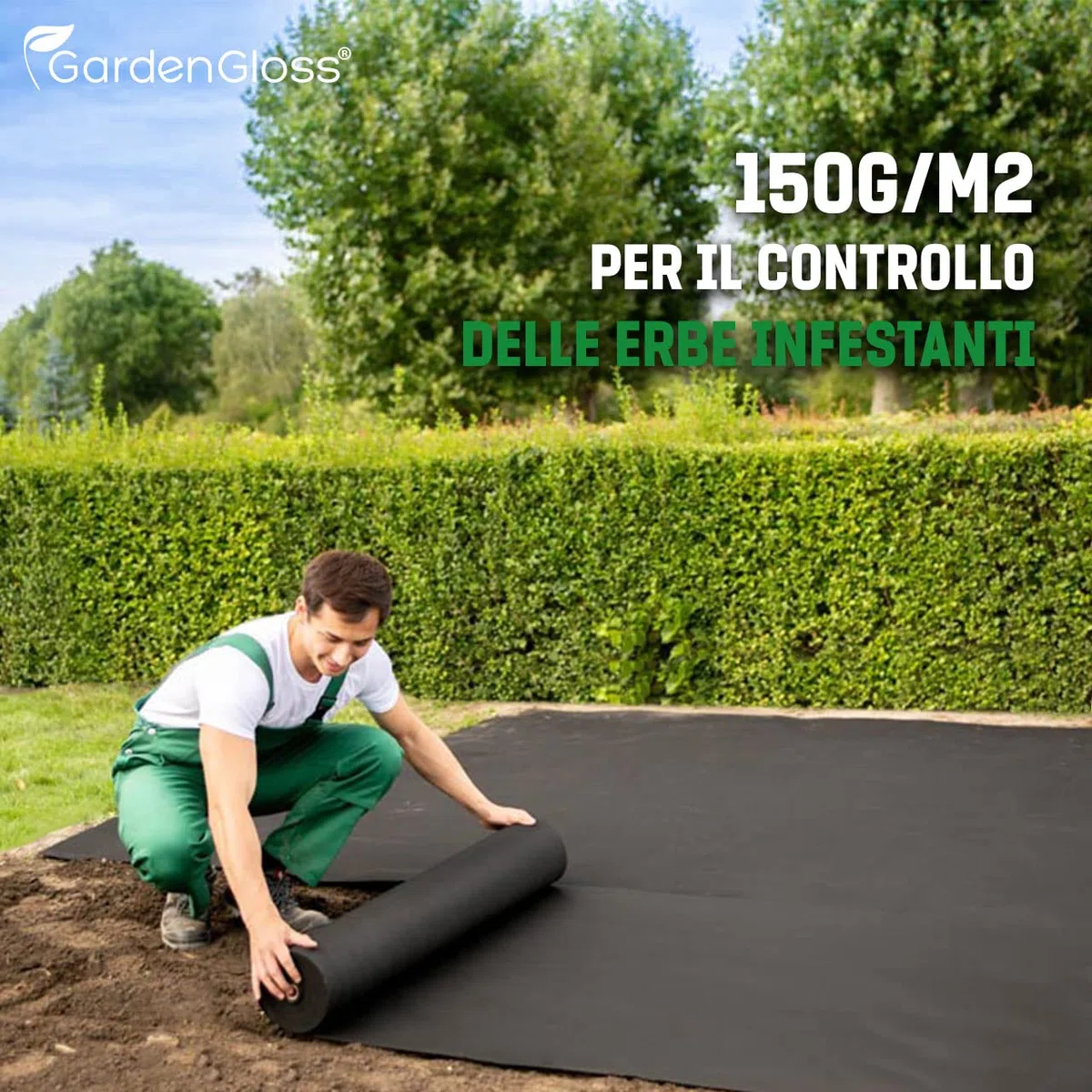 GardenGloss Telo Pacciamatura Contro Erbe Infestanti 50m² 150g/m² Extra Resistente Strappo Permeabile Acqua Resistenza UV Nero Orto 50m x 1m 1 Rotolo