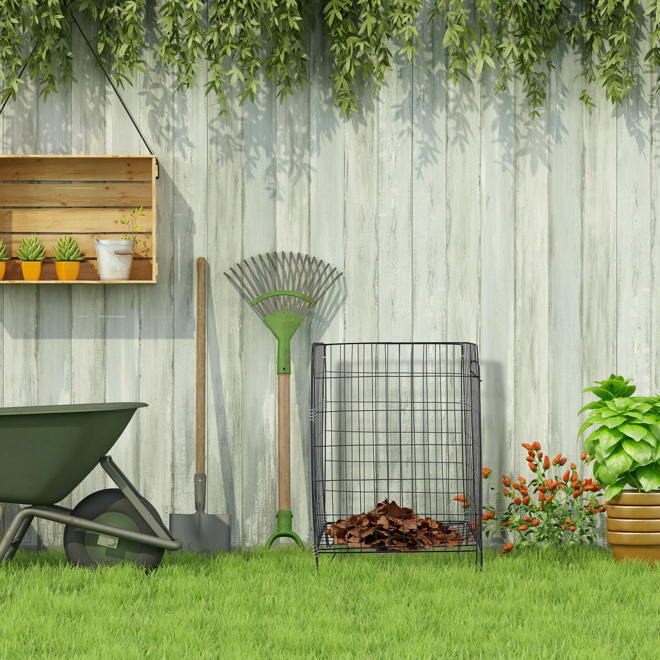 Relaxdays Compostiera in Metallo, per Compost da Giardino, Contenitore per Foglie e Fogliame, HLP: 48 x 46 x 46 cm, Nero