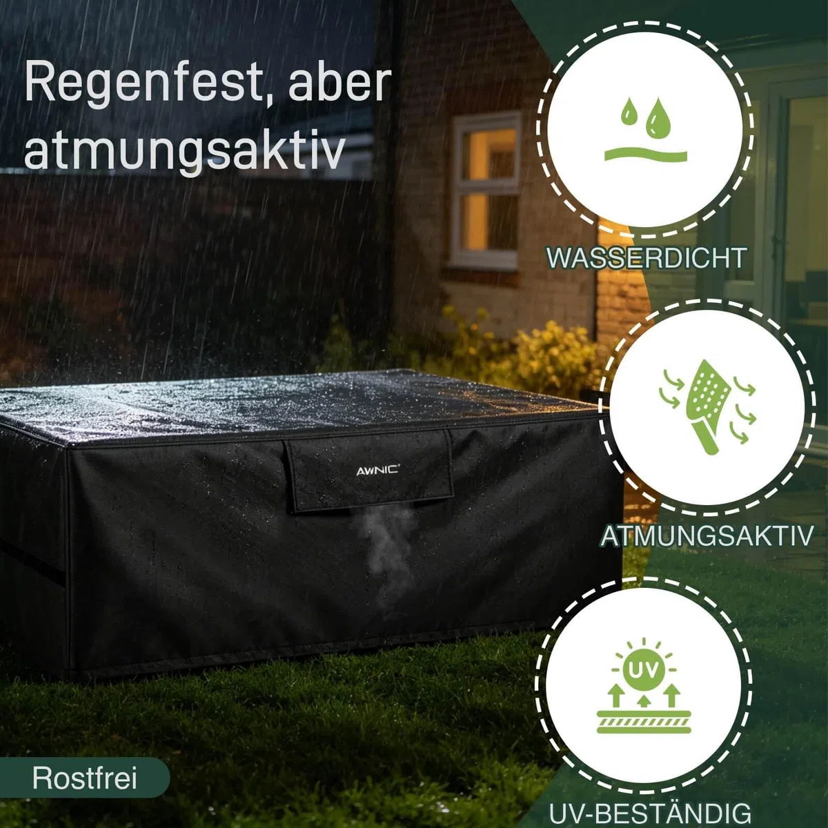 AWNIC Copertura Tavolo Esterno Impermeabile, Resistente ai Raggi UV Resistente allo Strappo Copertura per Mobili da Giardino, Telo Oxford Telo Copri Tavolo Esterno 275x180x85cm