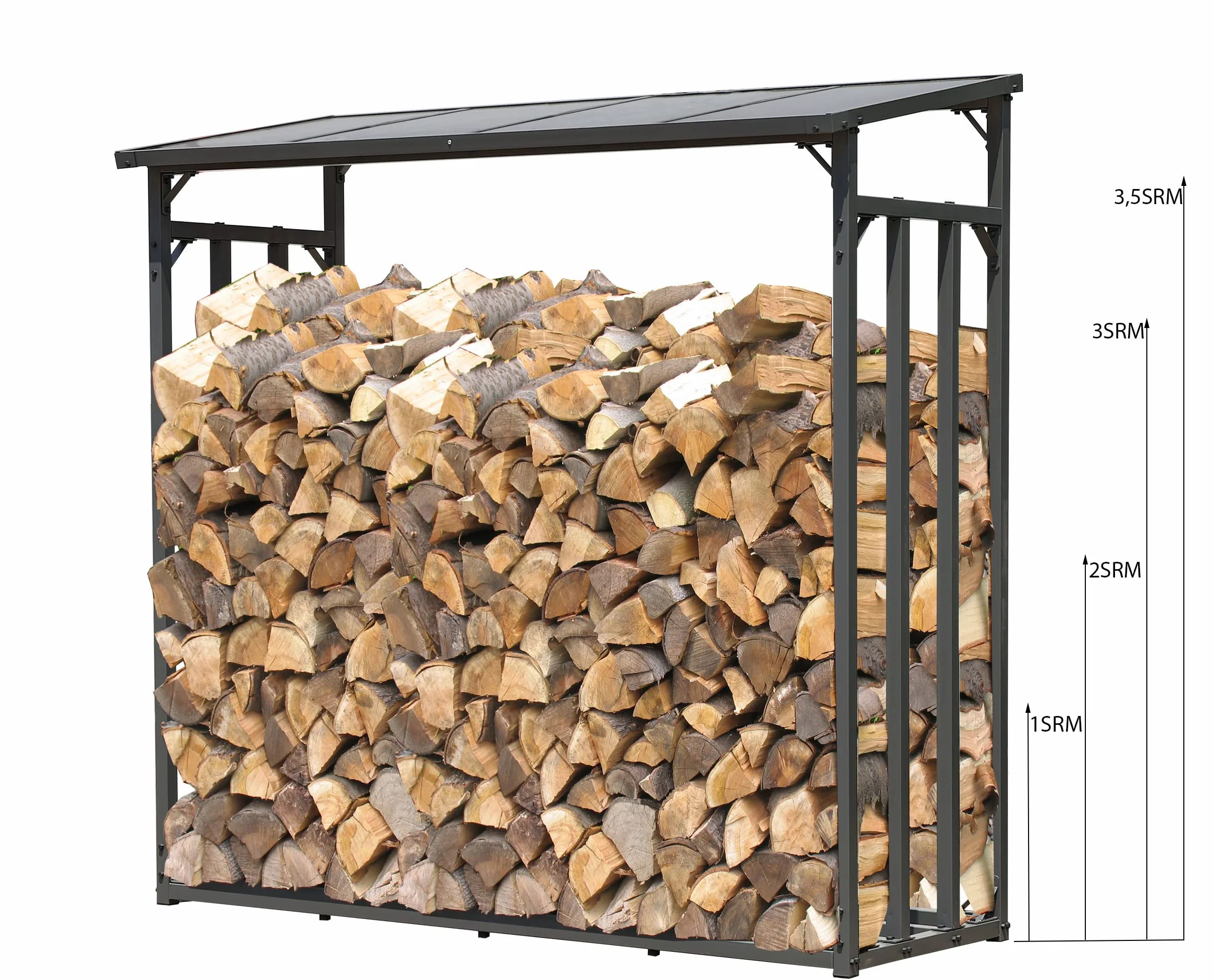 Scaffale per legna da ardere in metallo antracite XXL 185x70x185 cm 2,3 m³ per esterni