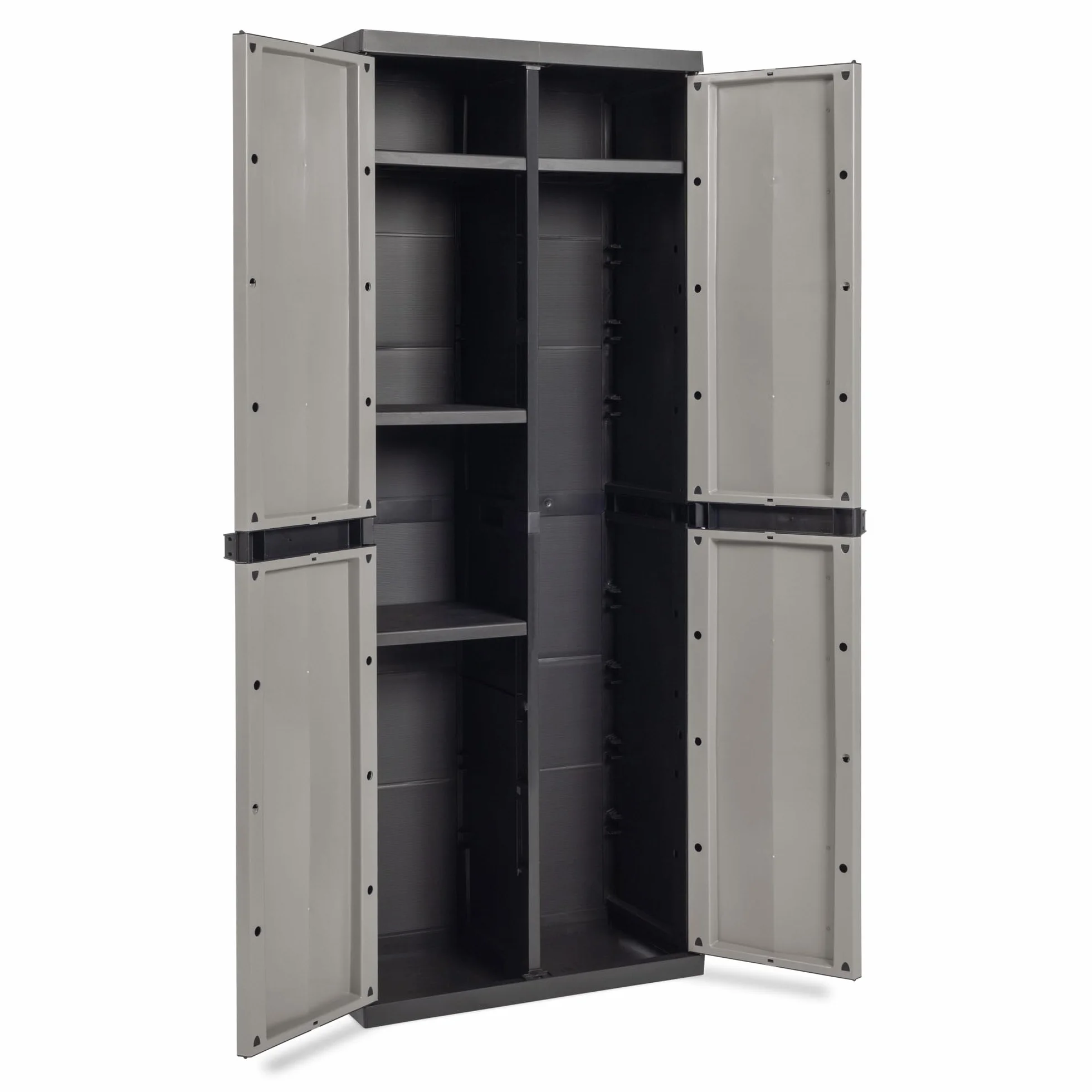 Toomax Armadio Trend Midi Portascope nero/grigio basalto con 4 ripiani regolabili, 65x37x165h cm in plastica riciclata, portattrezzi resistente ideale per garage e spazi esterni