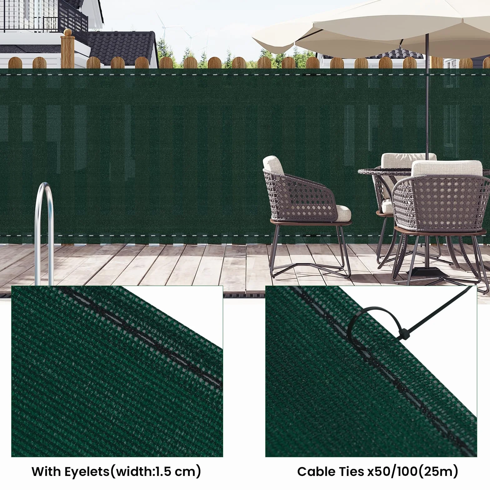 WOLTU Rete Ombreggiante 1,2x25 m, Frangivista per Recinzione Giardino, Telo Frangivento da Esterno, con Occhielli e Fascette, Resistente alle Intemperie, per Balcone, in HDPE 180g/m², Verde