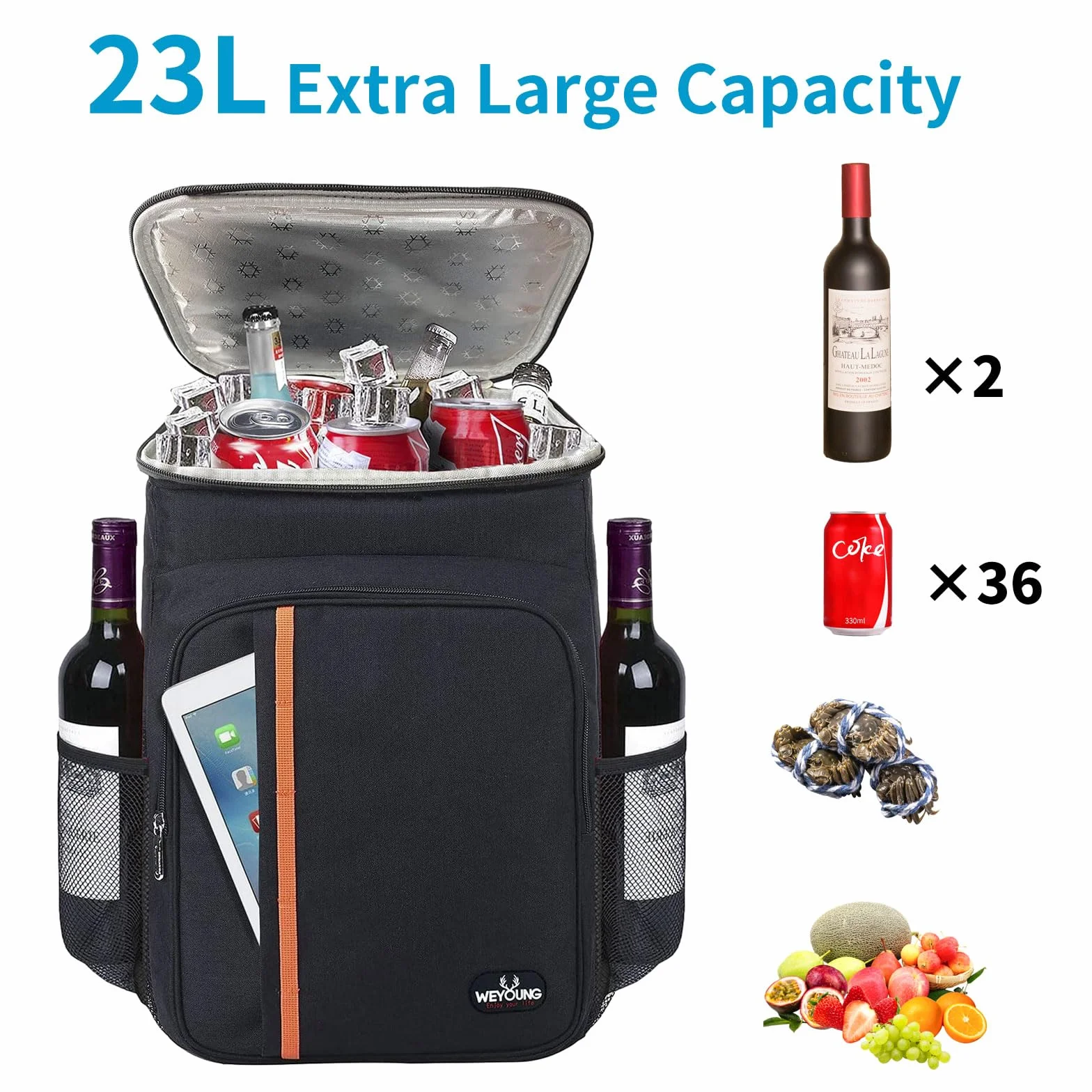 HEQUN Zaino Termica 23L Borsa Frigo Isoterma per Alimenti Picnic Escursionismo Campeggio