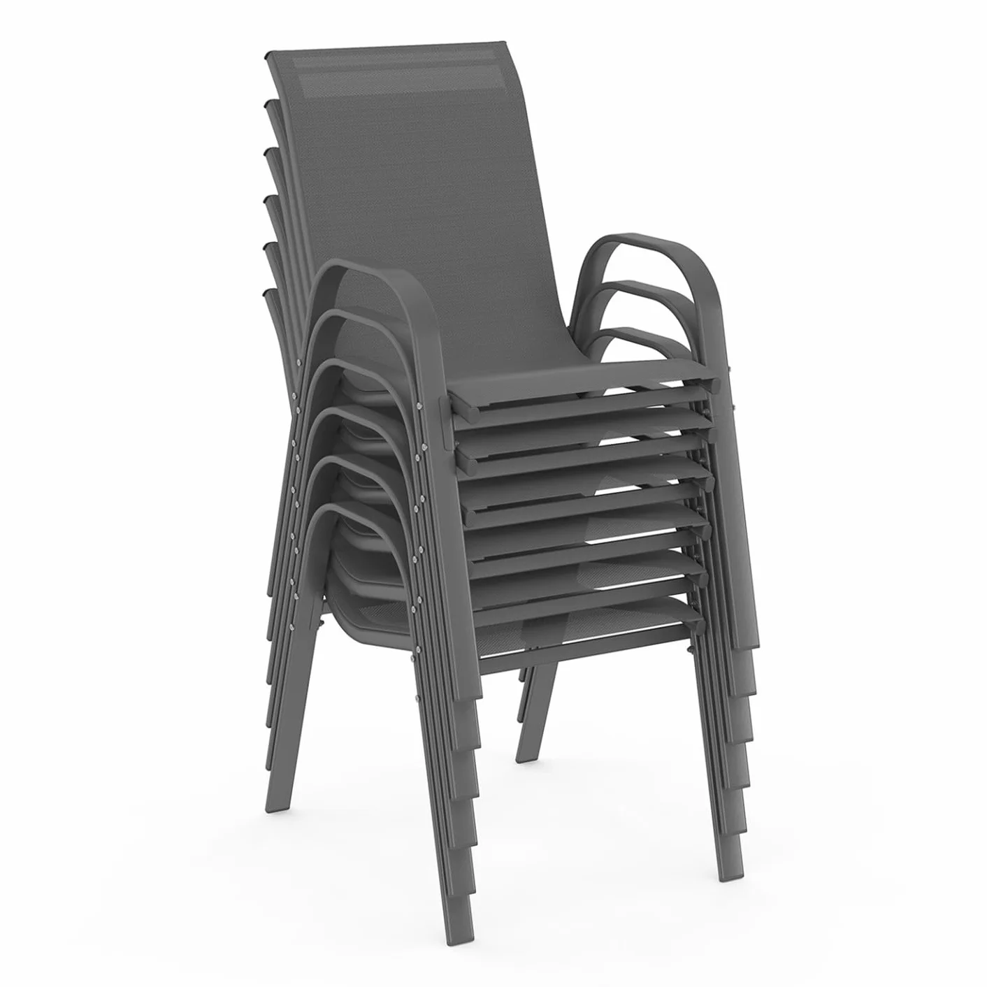Set di mobili da Giardino Madrid Tavolo 150 CM e 6 sedie impilabili Grigio Antracite