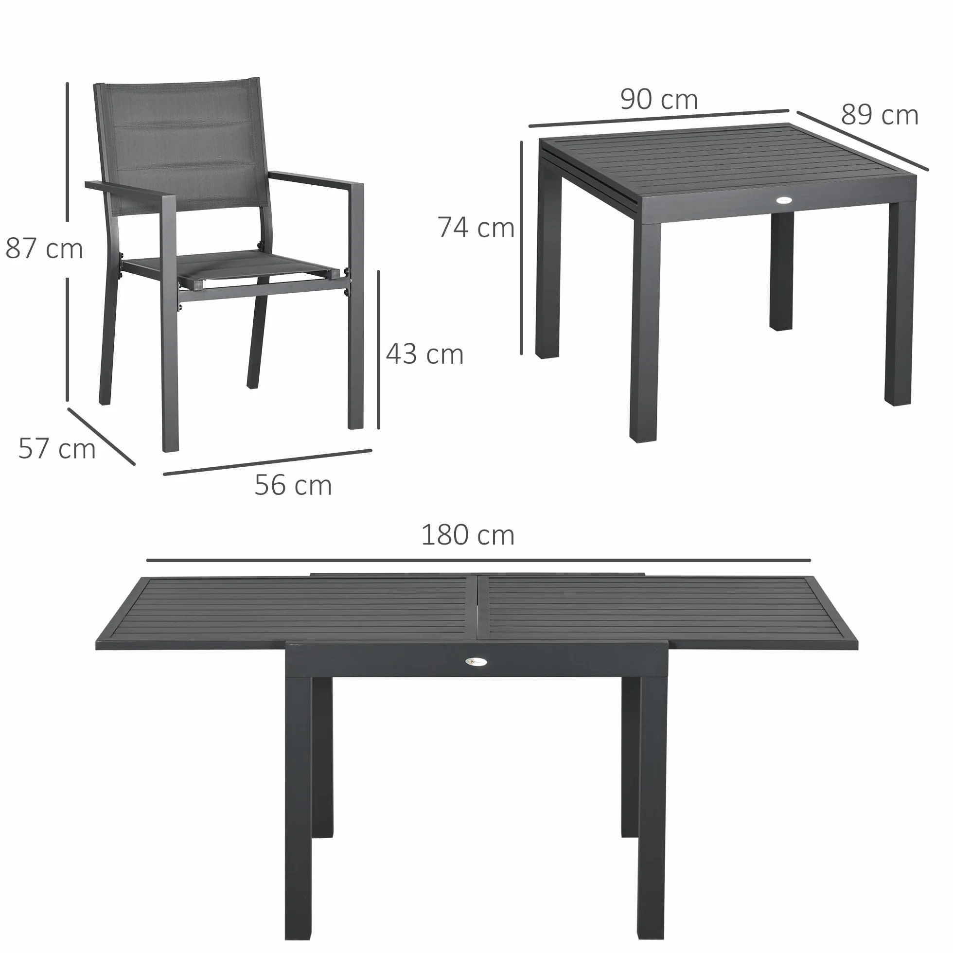 Outsunny Set da Giardino in Alluminio 7 Pezzi Tavolo Rettangolare Allungabile 6 Sedie Grigio