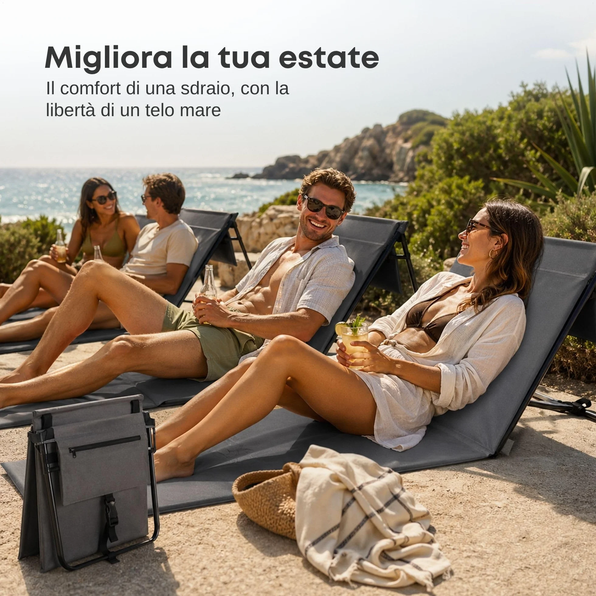 Set di 2 sedie da spiaggia pieghevoli con schienale regolabile, ultraleggeri e salvaspazio, grigio
