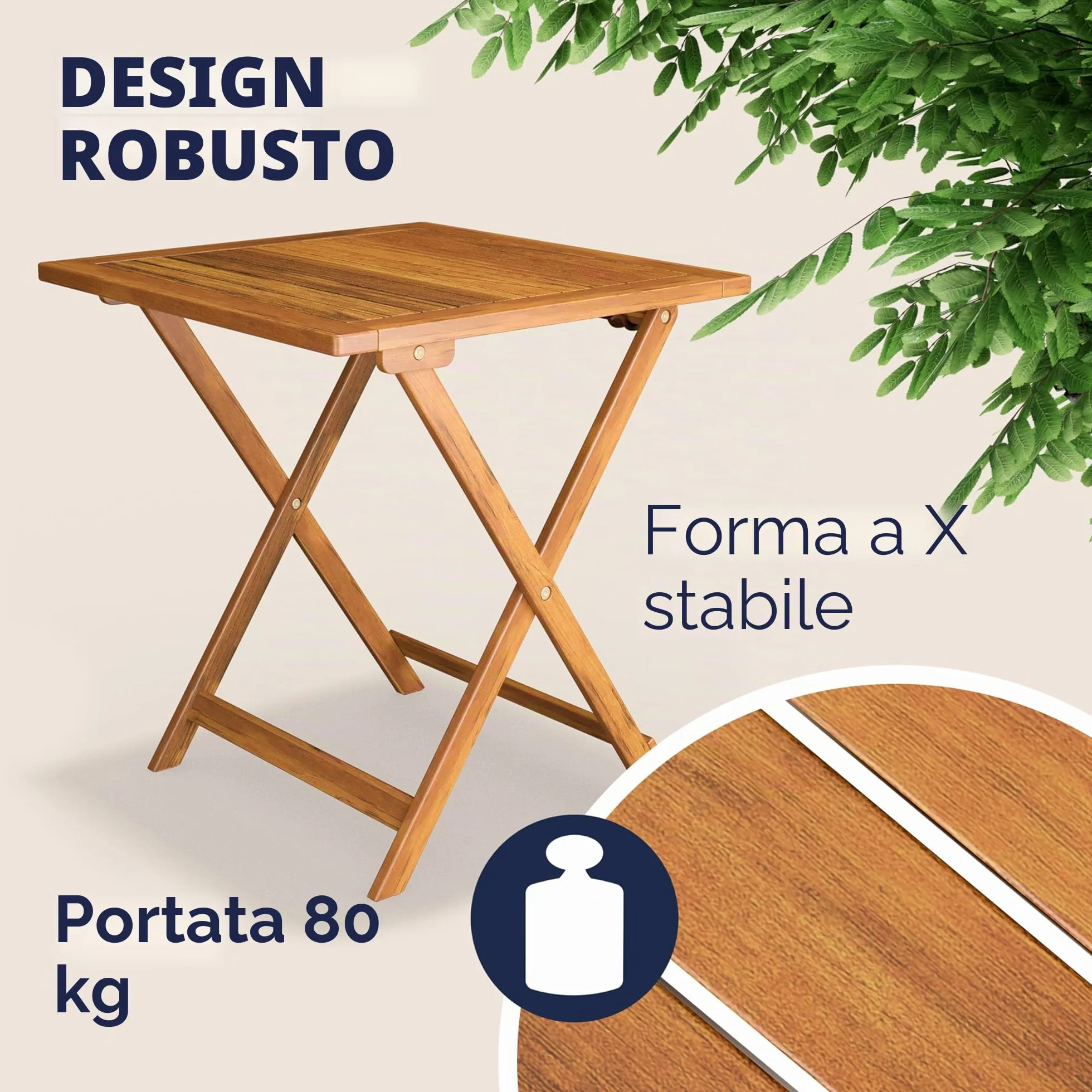 Casaria Set da Balcone Tavolo e 2 Sedie in Legno di Acacia Pieghevole 3 Pezzi