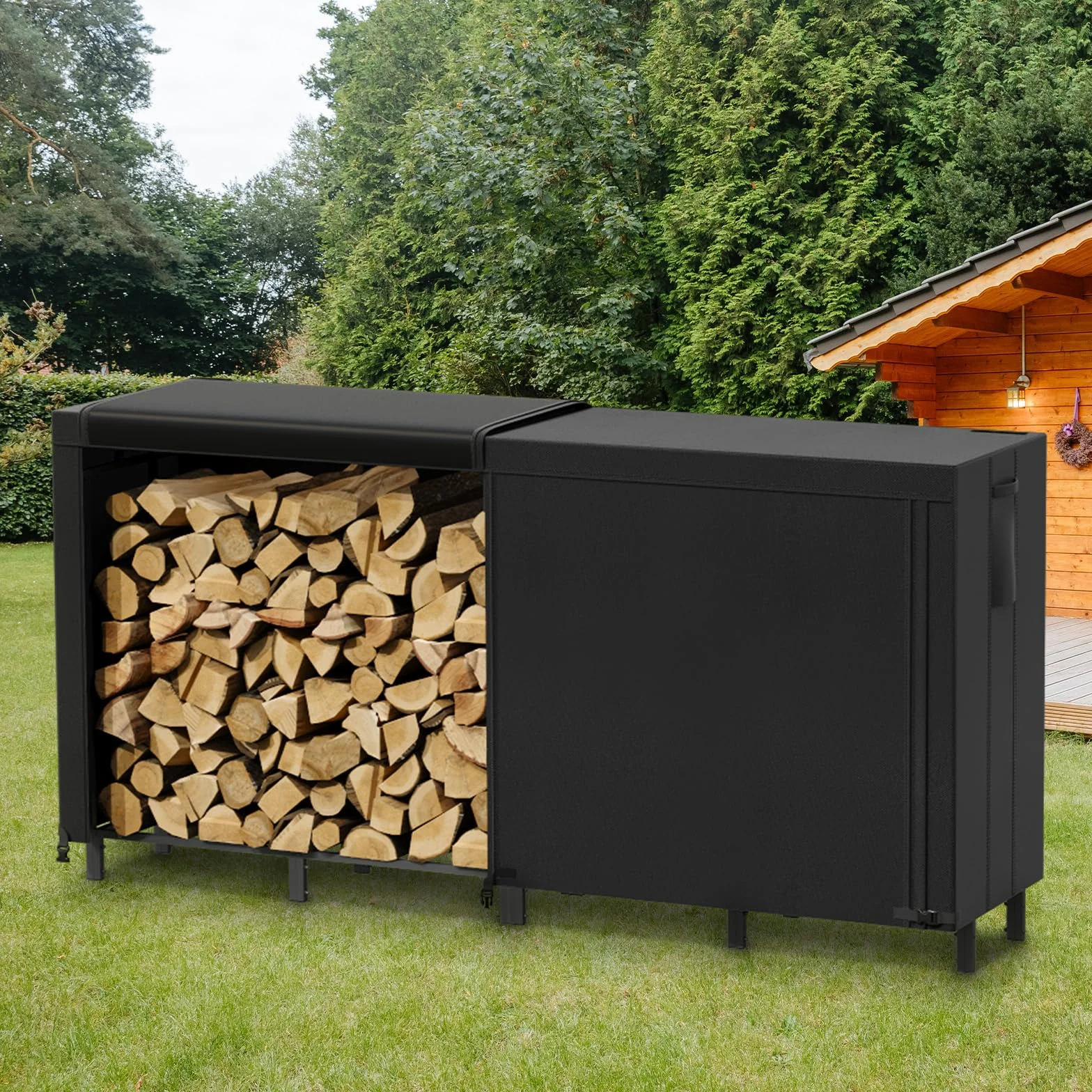 Lifewit Portalegna da Interno 243,8×58,5×122cm Porta Legnaia da Esterno con Copertura Impermeabile, Nero