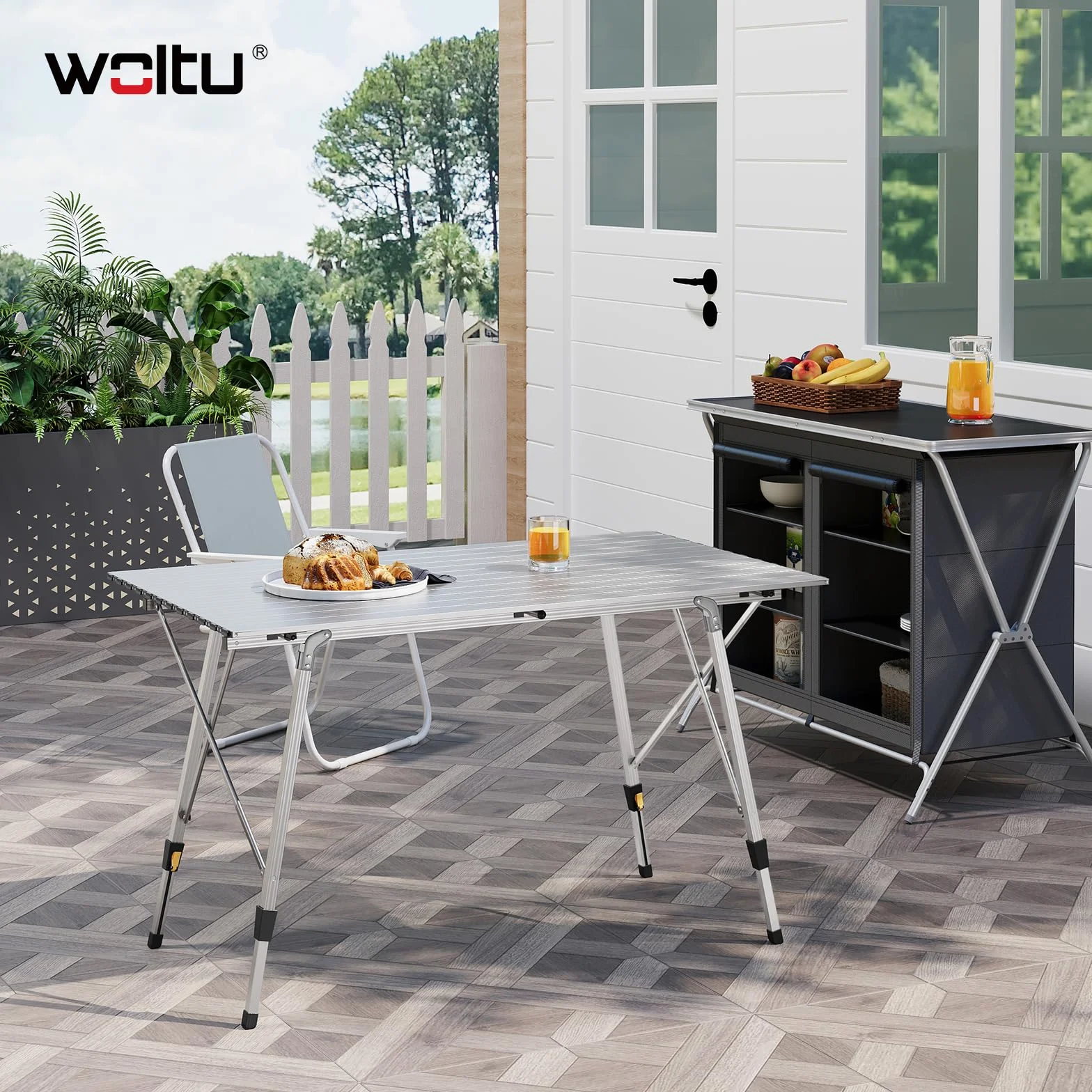WOLTU Tavolo da Campeggio Pieghevole in Alluminio Altezza Regolabile 120x68,5x59/78,5 cm