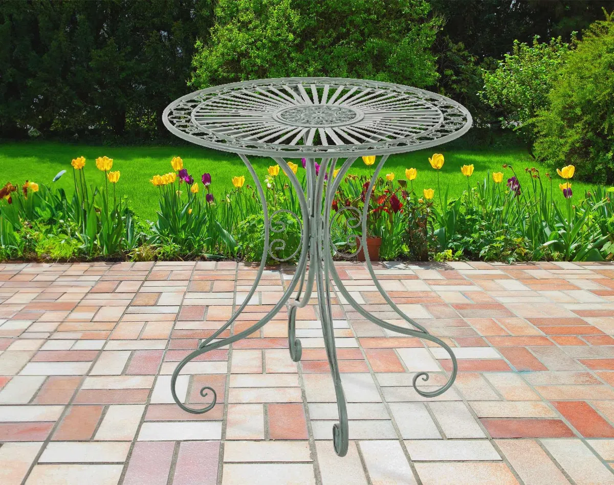 Tavolino in Ferro Giardino Tondo Outdoor Stile Rustico Salotto Design Antico-Verde