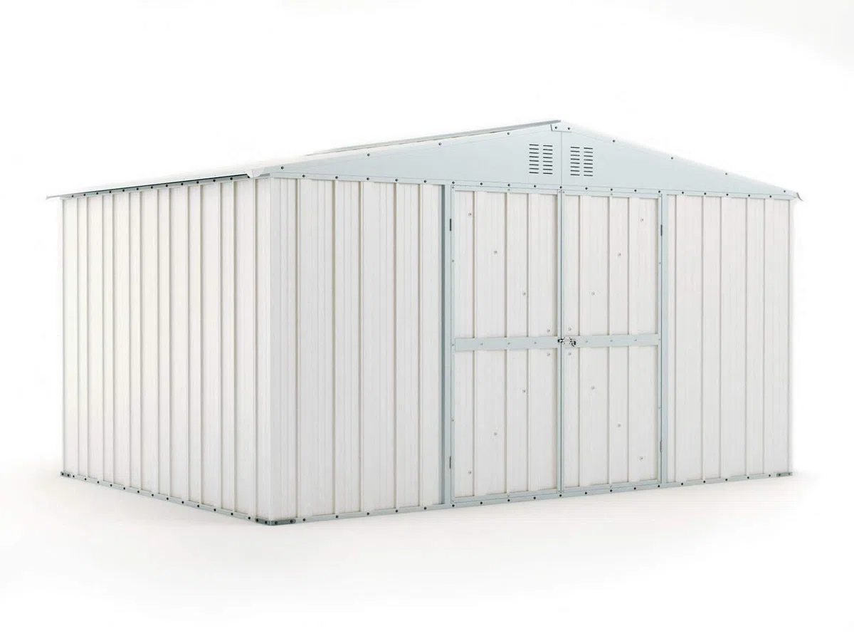 Box in Acciaio Zincato Casetta da Giardino in Lamiera 4.03 x 2.69 m x h2.17 m - 149 KG – 10.84 metri quadri (Bianco)