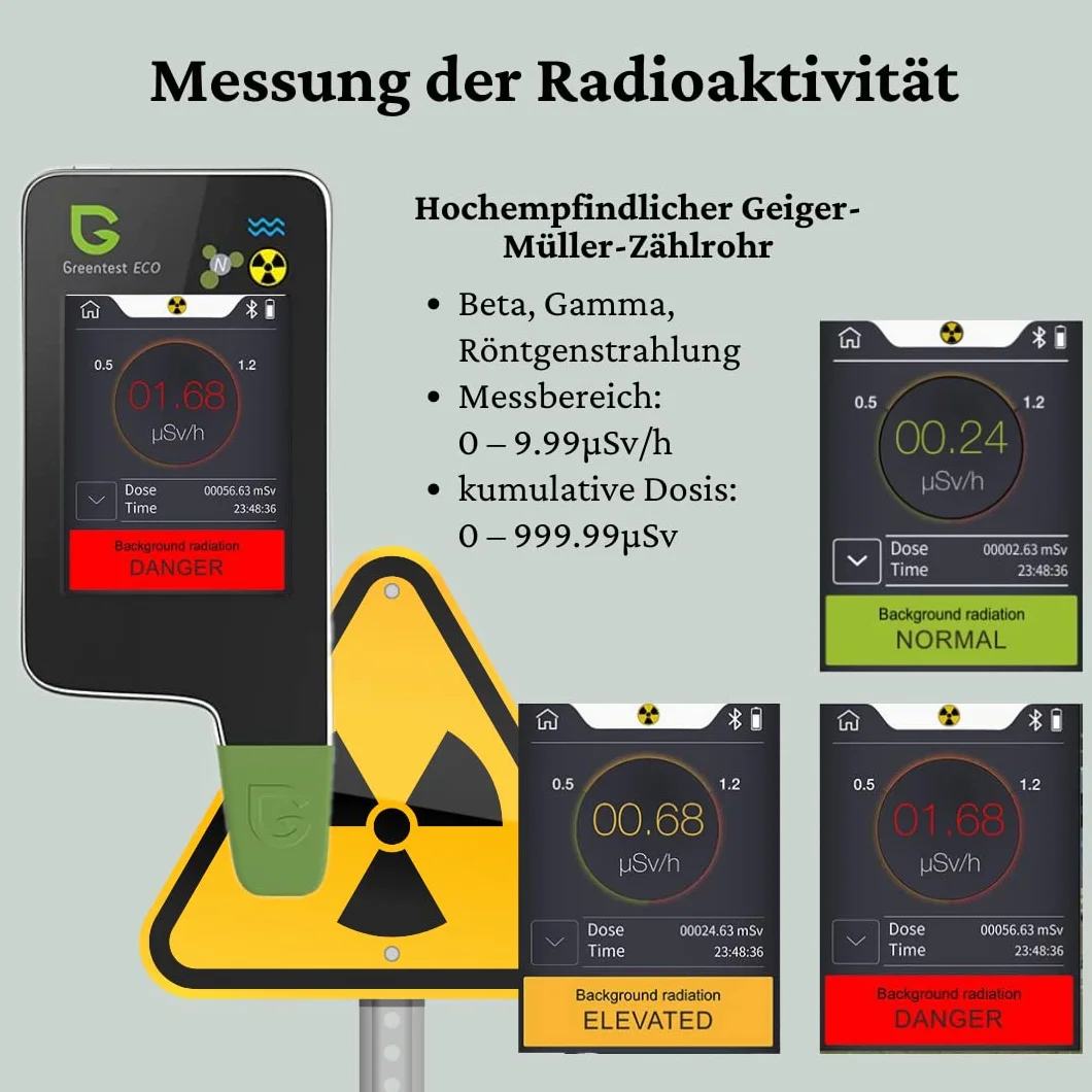 Greentest Eco 5 6in1 Rilevatore di Nitrati e Radiazioni TDS Geiger Counter Portatile (Nero)