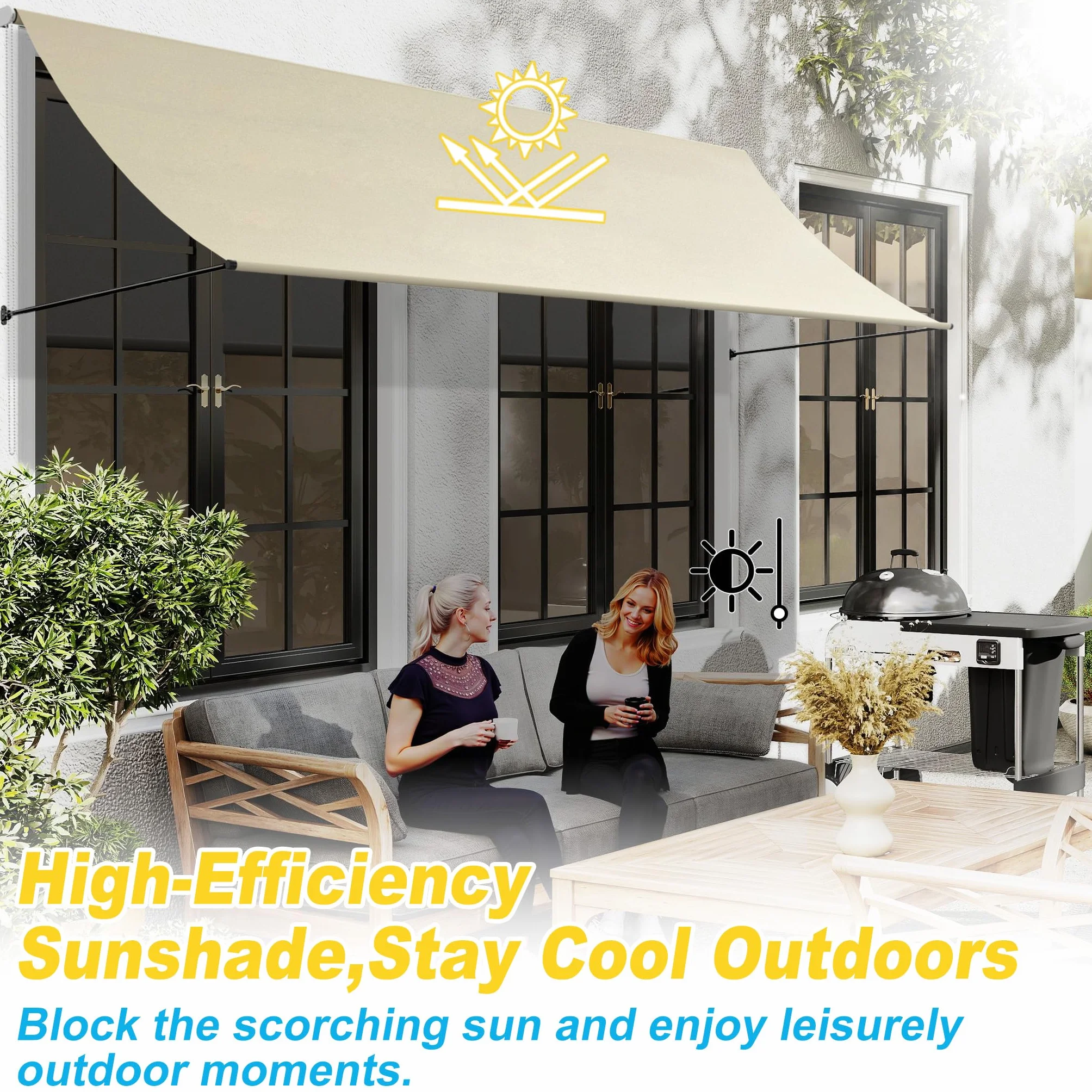 Tenda da sole parasole 200x143cm, tessuto poliestere 180g/m², bracci cadenti, telaio alluminio per balcone