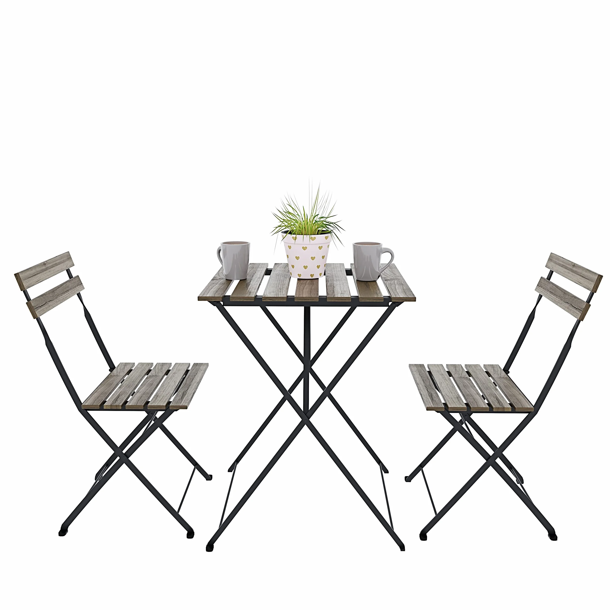 Bistrot Set 2 Krzesła Stolik Składany Legno Acacia Metal Ogród Taras Bistro