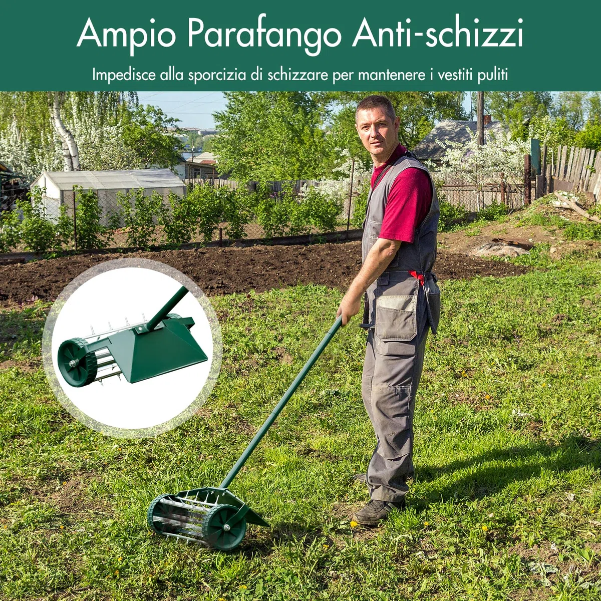 GYMAX Aeratore per Prato, Rullo a Spine di Metallo, 46x23x127 cm, Verde