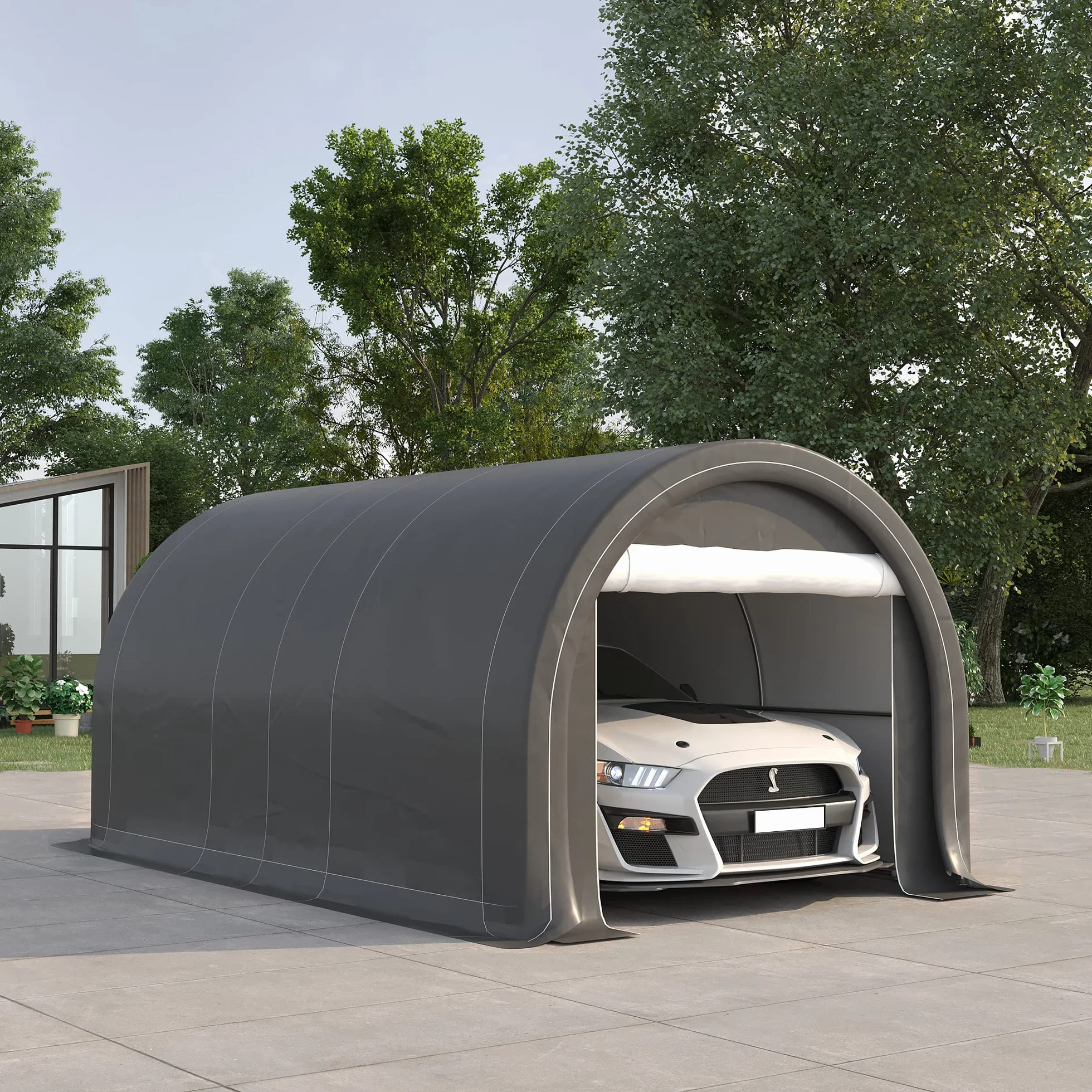 Outsunny Garage Auto Esterno Acciaio Zincato PE 500x300x240 cm Grigio