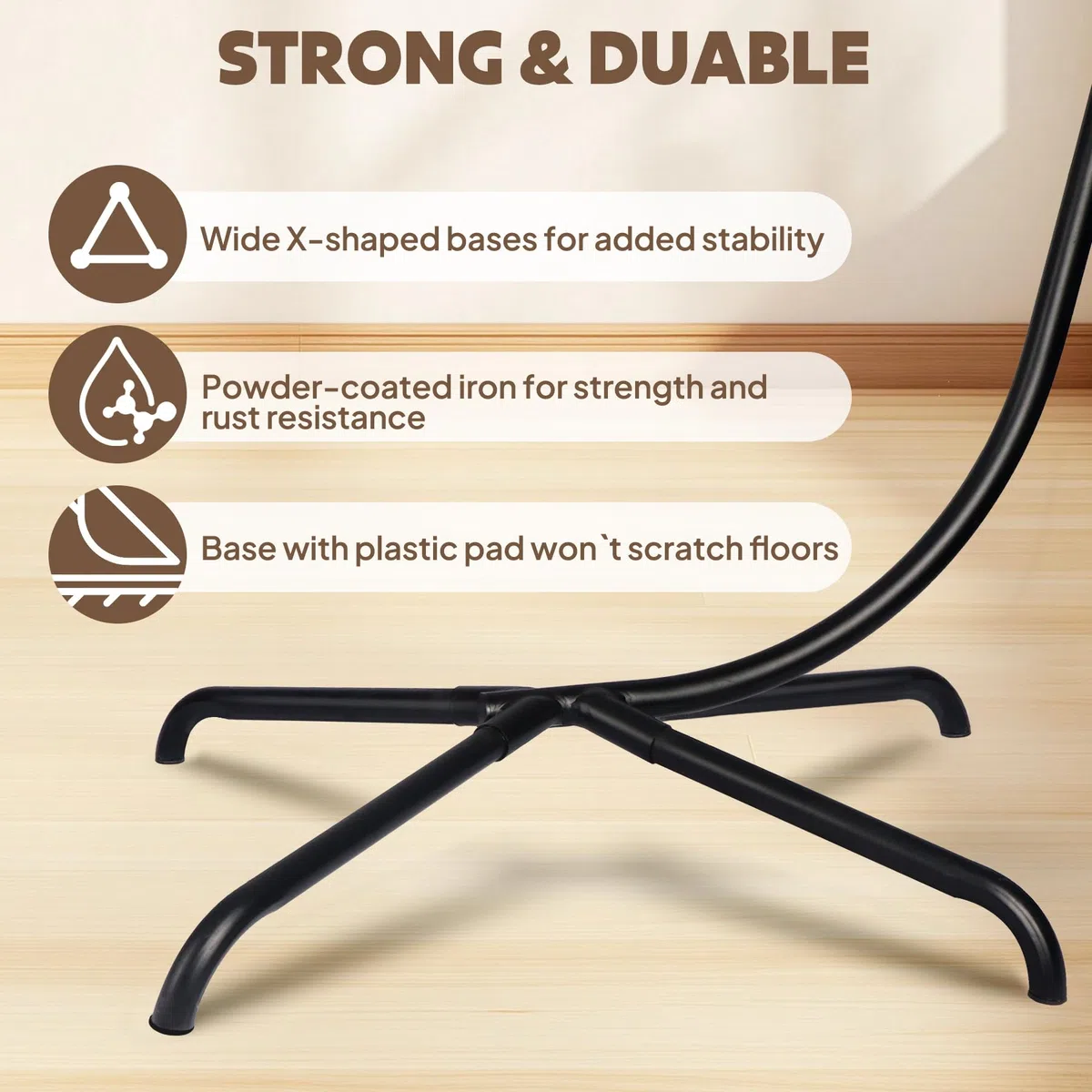 Sedia a uovo con supporto ultra robusto e cuscino Sedia sospesa Sedia a dondolo in vimini Rattan Sedia a sdraio per interni ed esterni Capacità 150 kg Balcone Portico Camera da letto Giardino