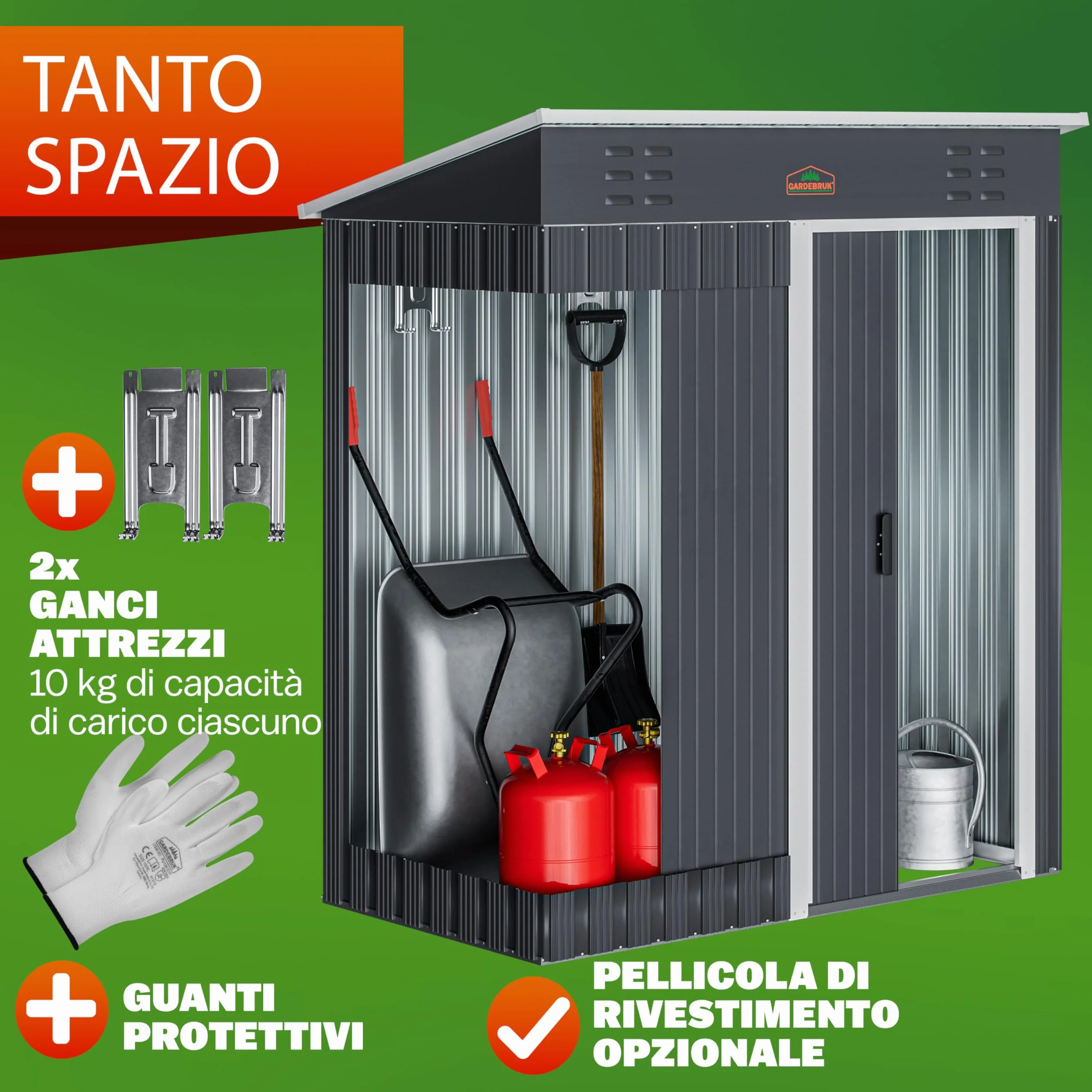 GARDEBRUK Casetta da Giardino Porta Attrezzi 185x165x90cm 1,5m² con Porta Scorrevole Armadio da Esterno in Metallo