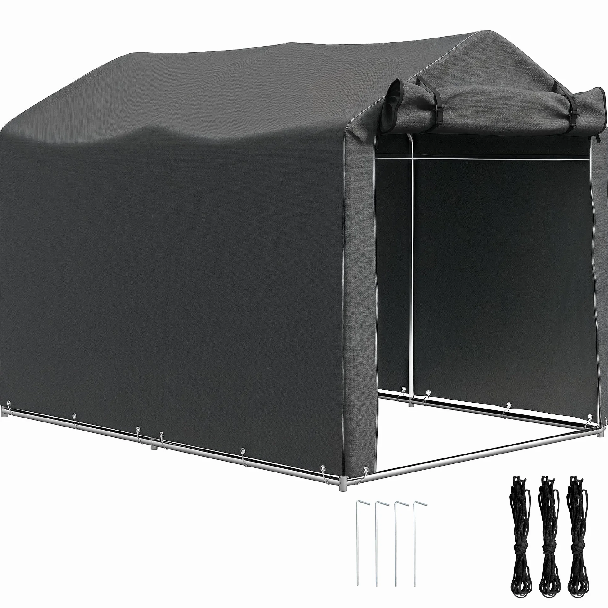 Outsunny Tenda Garage 2.2x1.6 m Ingresso Avvolgibile Metallo Zincato PE Moto Attrezzi Giardino Grigio Scuro
