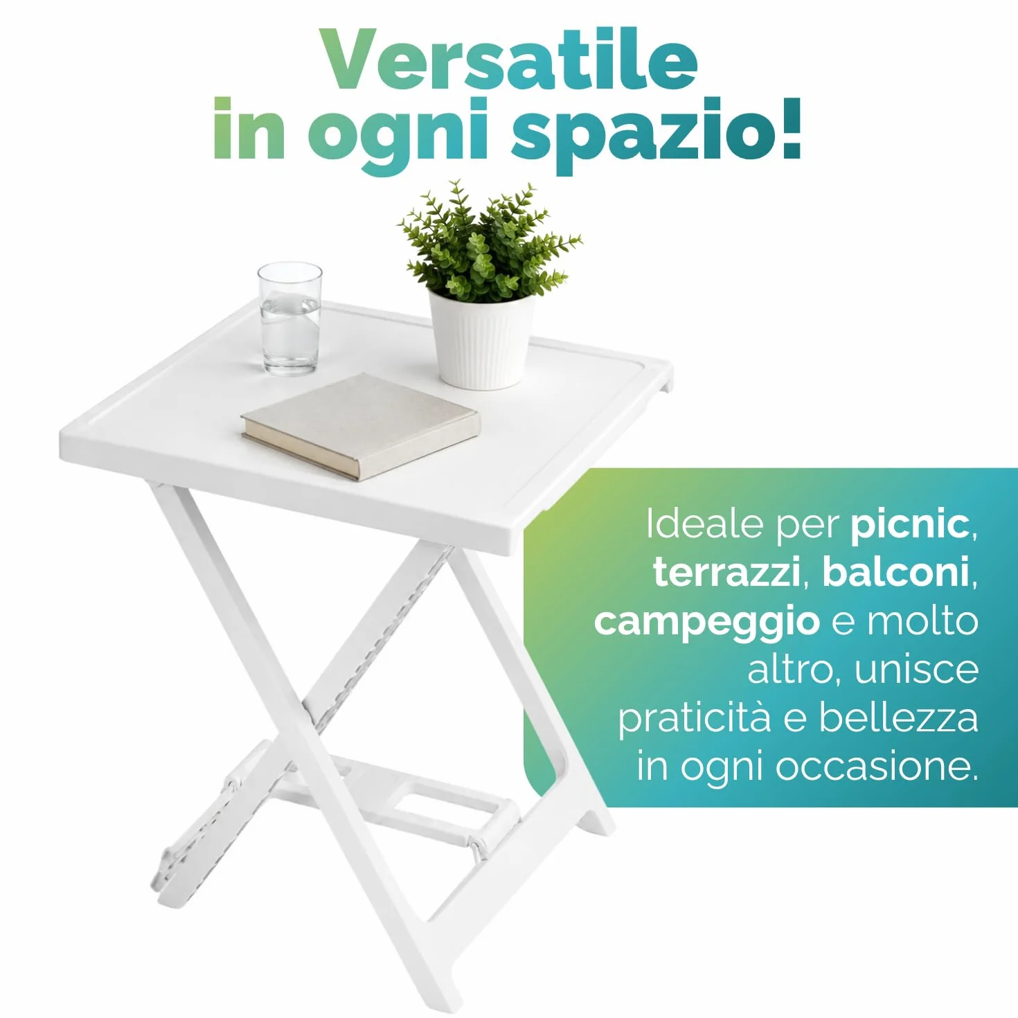VIRSUS Tavolo Pieghevole da Giardino in Plastica Bianco 50x47x65 cm