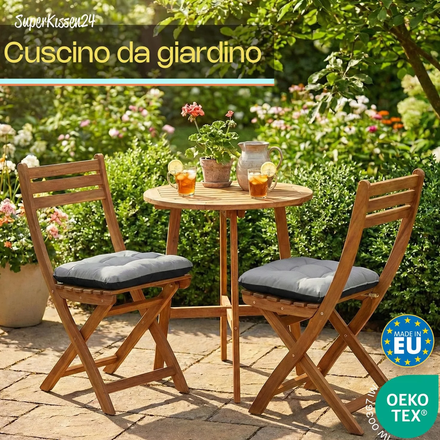SuperKissen24. Set di 4 Cuscini per Sedie - Cuscino 45x45 cm da Esterno ed Interno Comoda Seduta Impermeabile per Mobili e Arredamento da Giardino, per Pavimento - Exotic