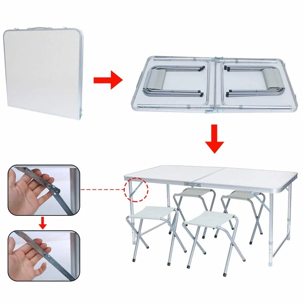 BAKAJI Set Tavolo Pieghevole 120x70 cm con 4 Sgabelli da Pic Nic per Campeggio Spiaggia