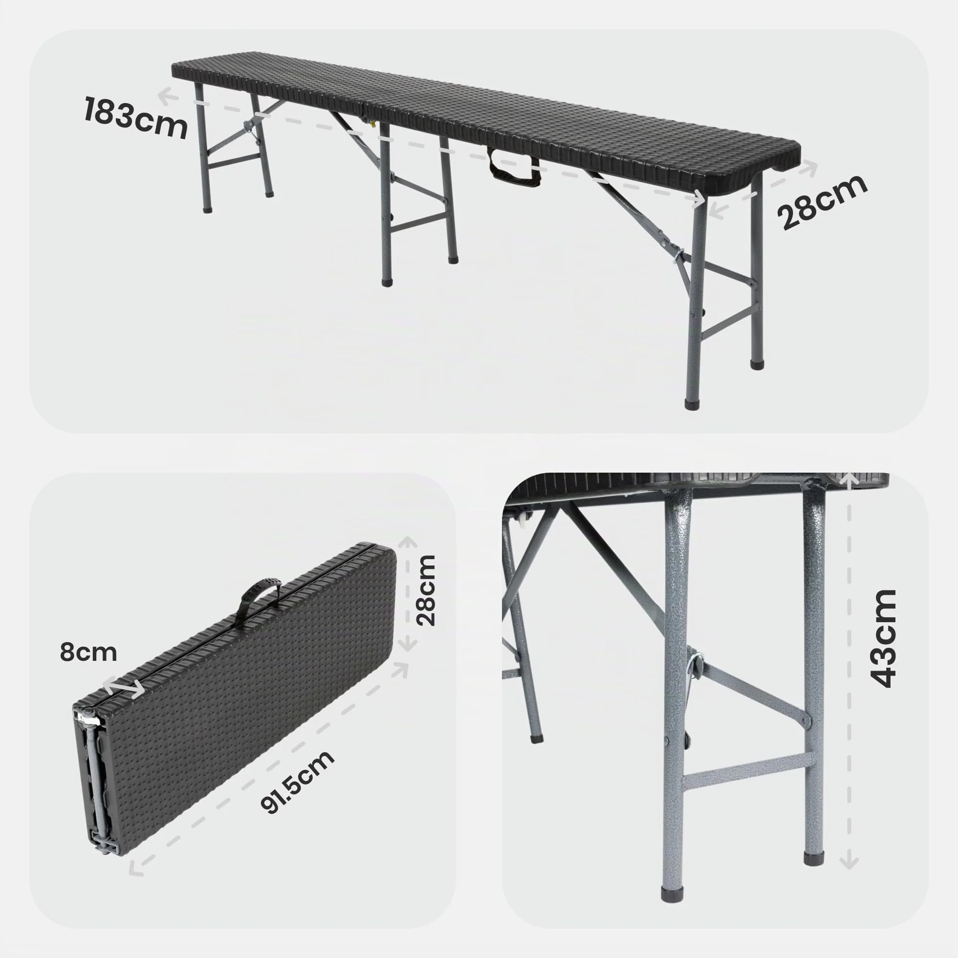 AREBOS Set tavolo pieghevole da campeggio con 2 panche | Set tavolo da giardino effetto rattan per 8 persone | Resistente UV e intemperie | Struttura in acciaio stabile | Facile da trasportare
