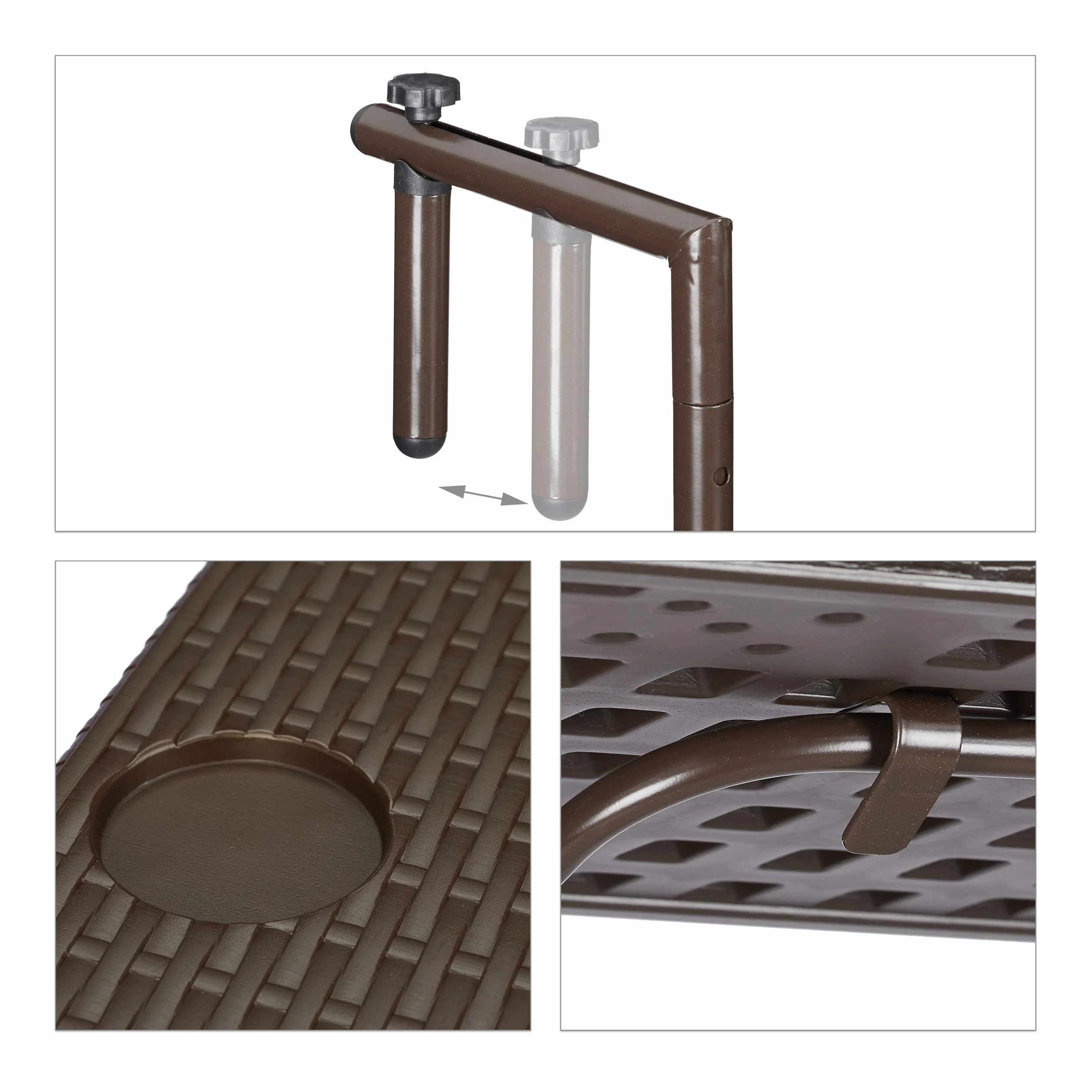 Relaxdays Tavolino Pieghevole da Balcone, Altezza Regolabile 59,5 x 36 cm, Marrone