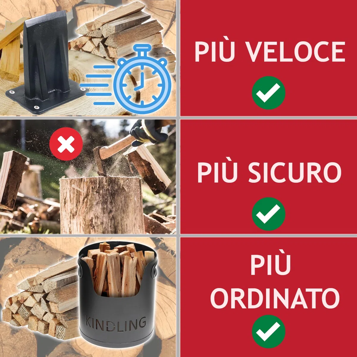 SPARES2GO Scalpello per legna da ardere, grande, resistente, per spaccare legna da ardere