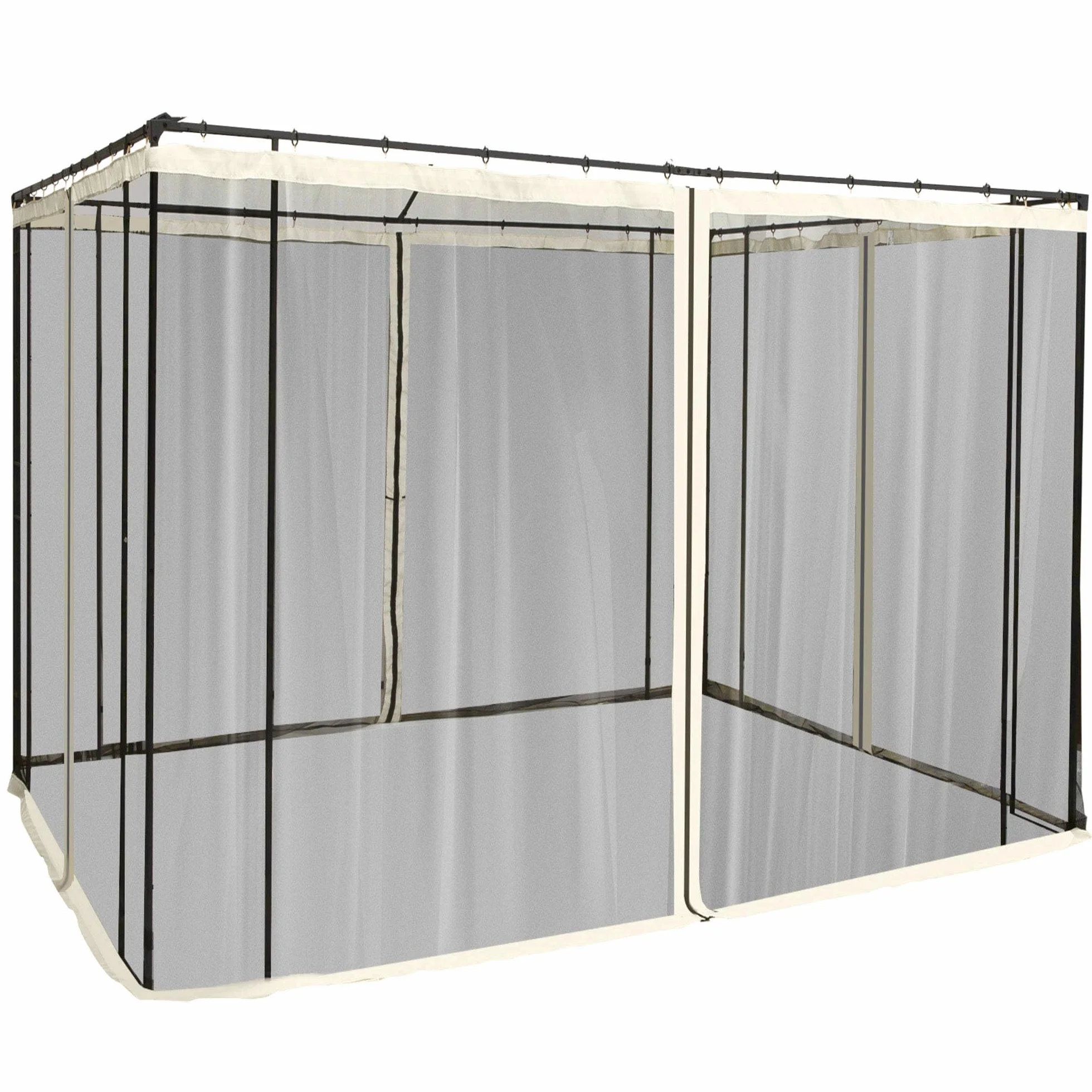Outsunny Zanzariera per Gazebo, Tende Zanzariera di Ricambio Universale, 302x207cm, Nero, Beige
