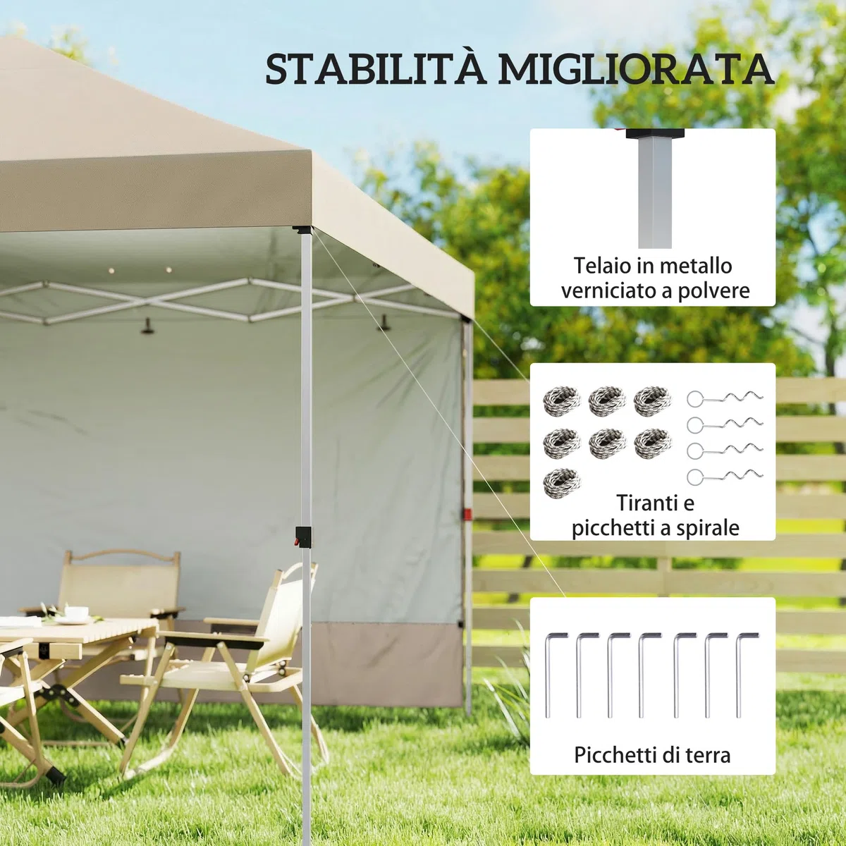 Outsunny Gazebo Pieghevole 3x3m Pop Up con Parete Laterale, Altezza Regolabile, UV50+, Beige